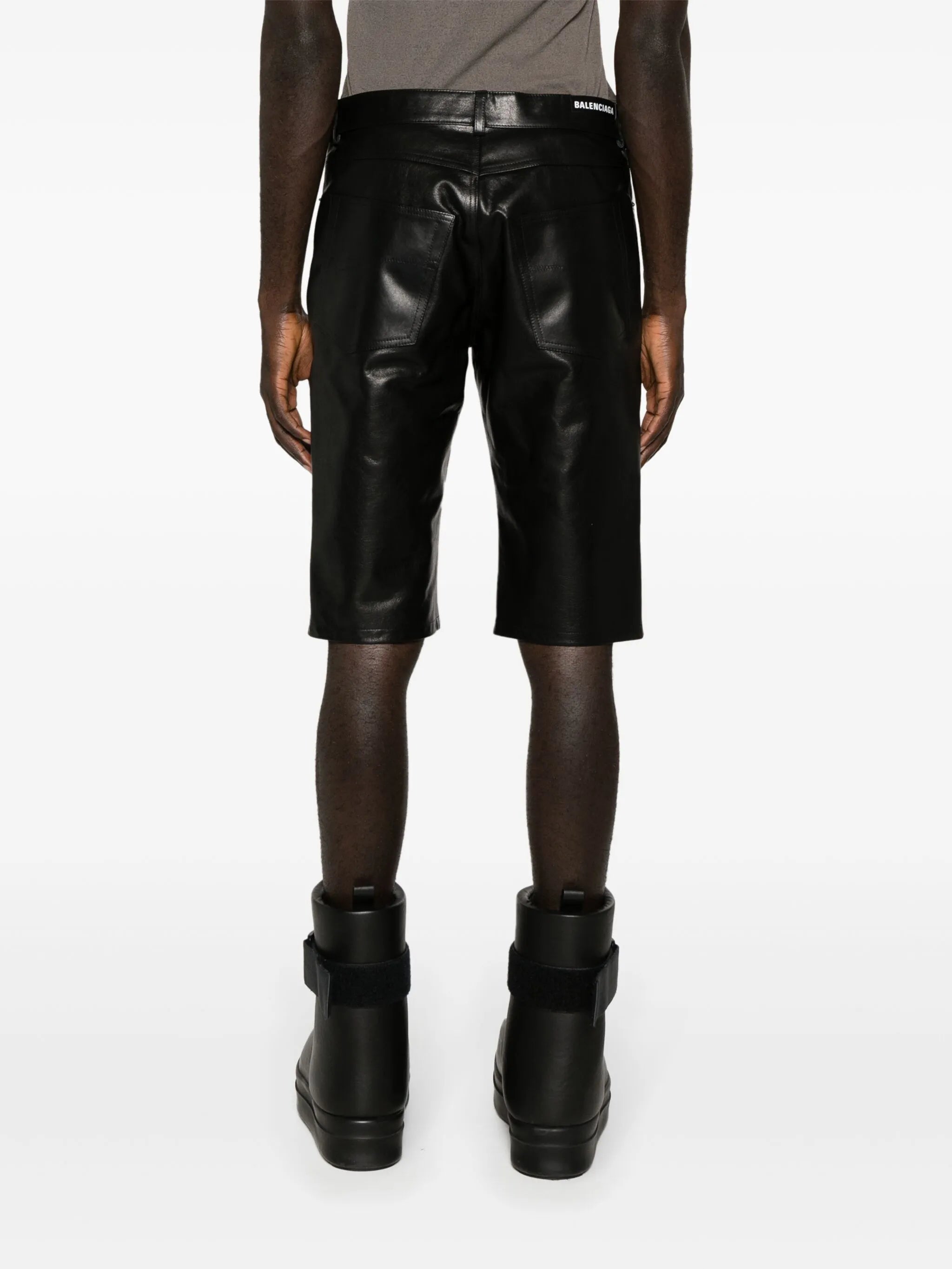 knee-length leather shorts