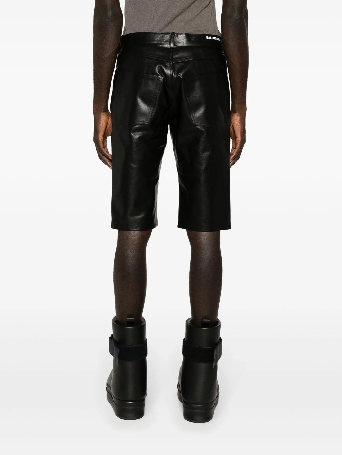 knee-length leather shorts