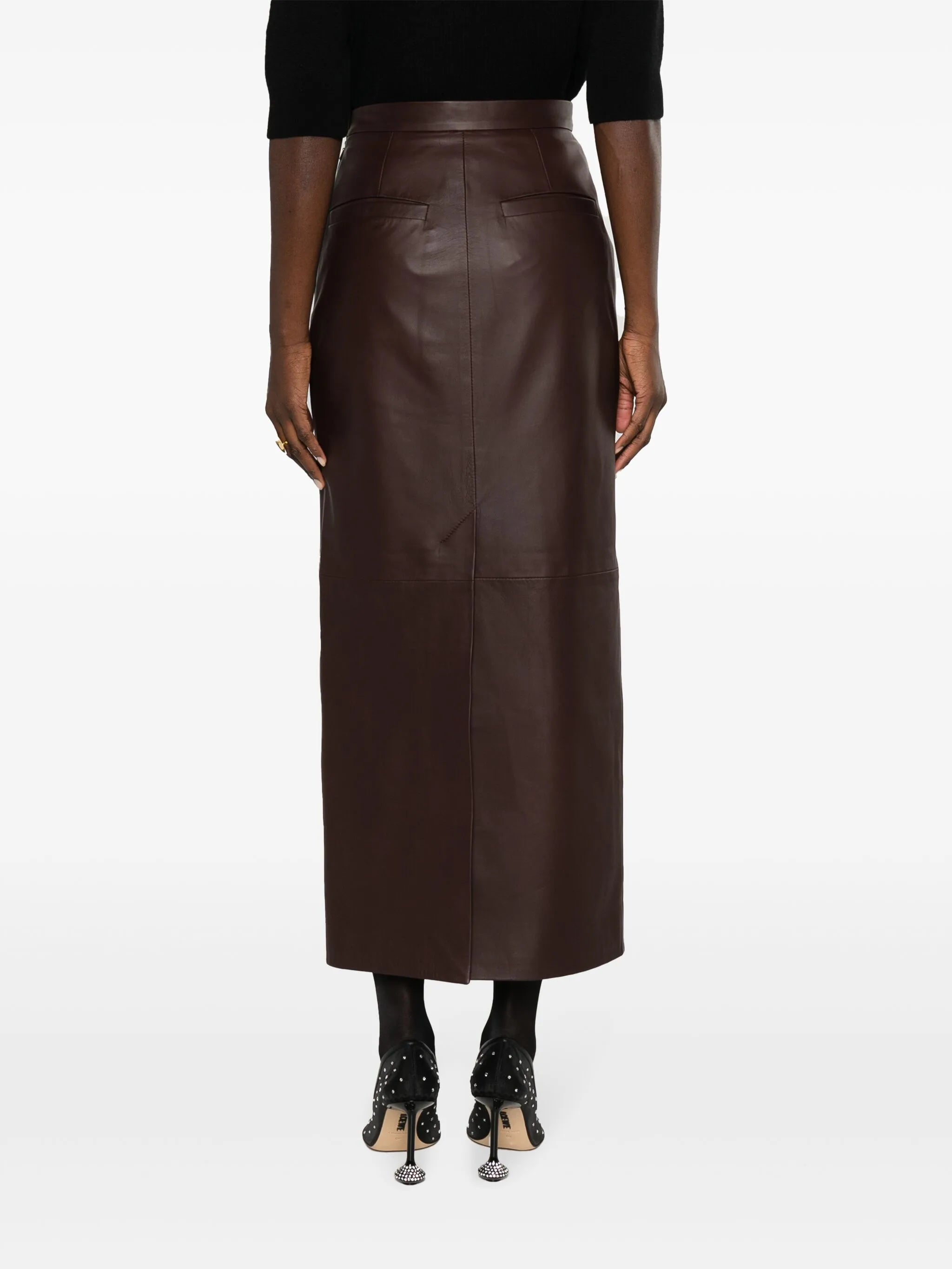 Mari leather midi skirt