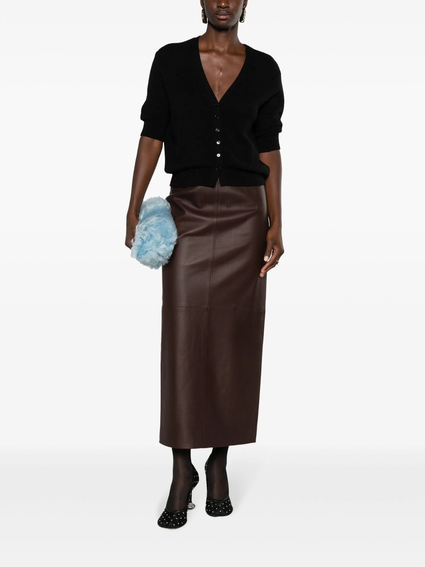 Mari leather midi skirt