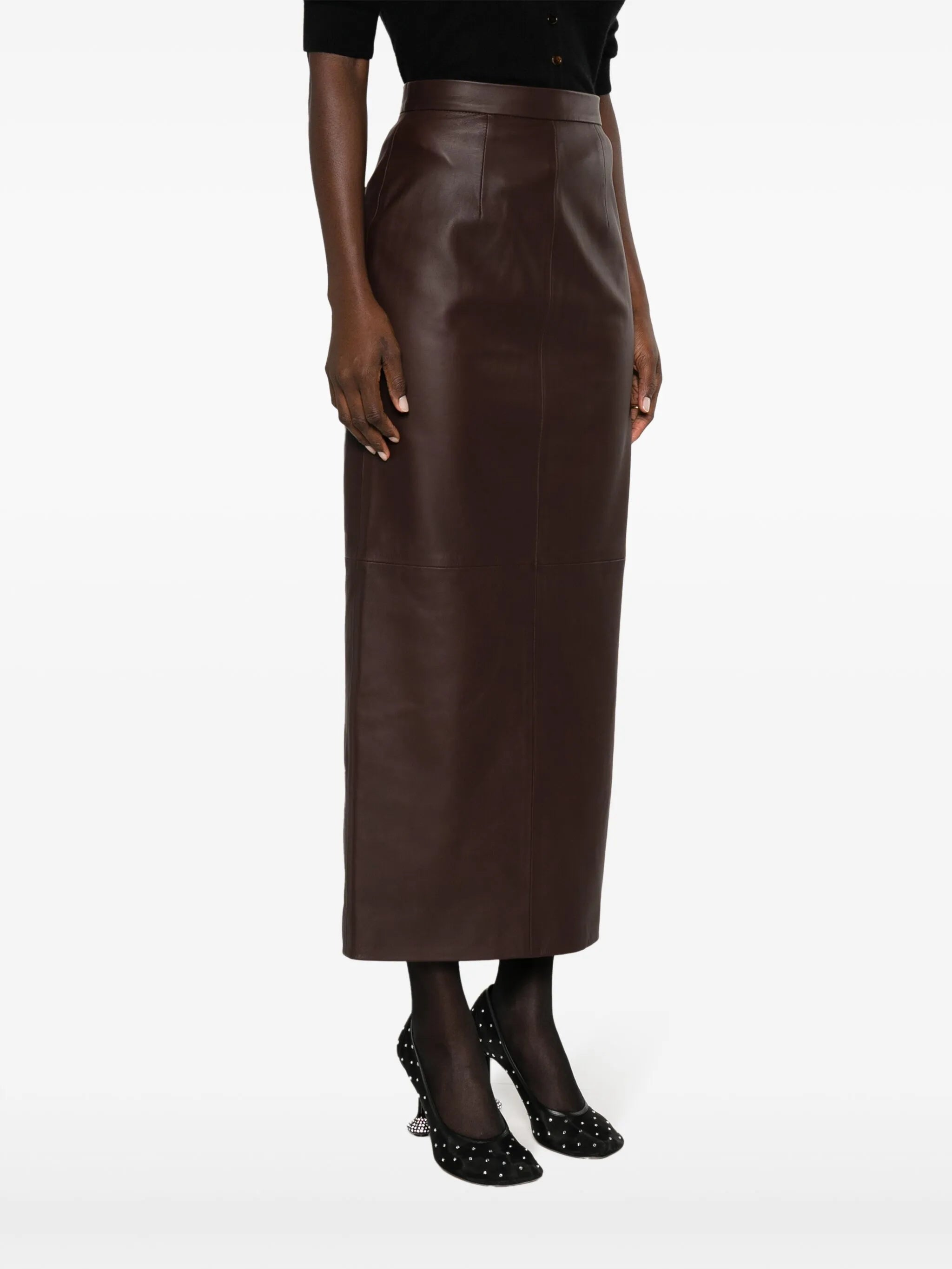 Mari leather midi skirt