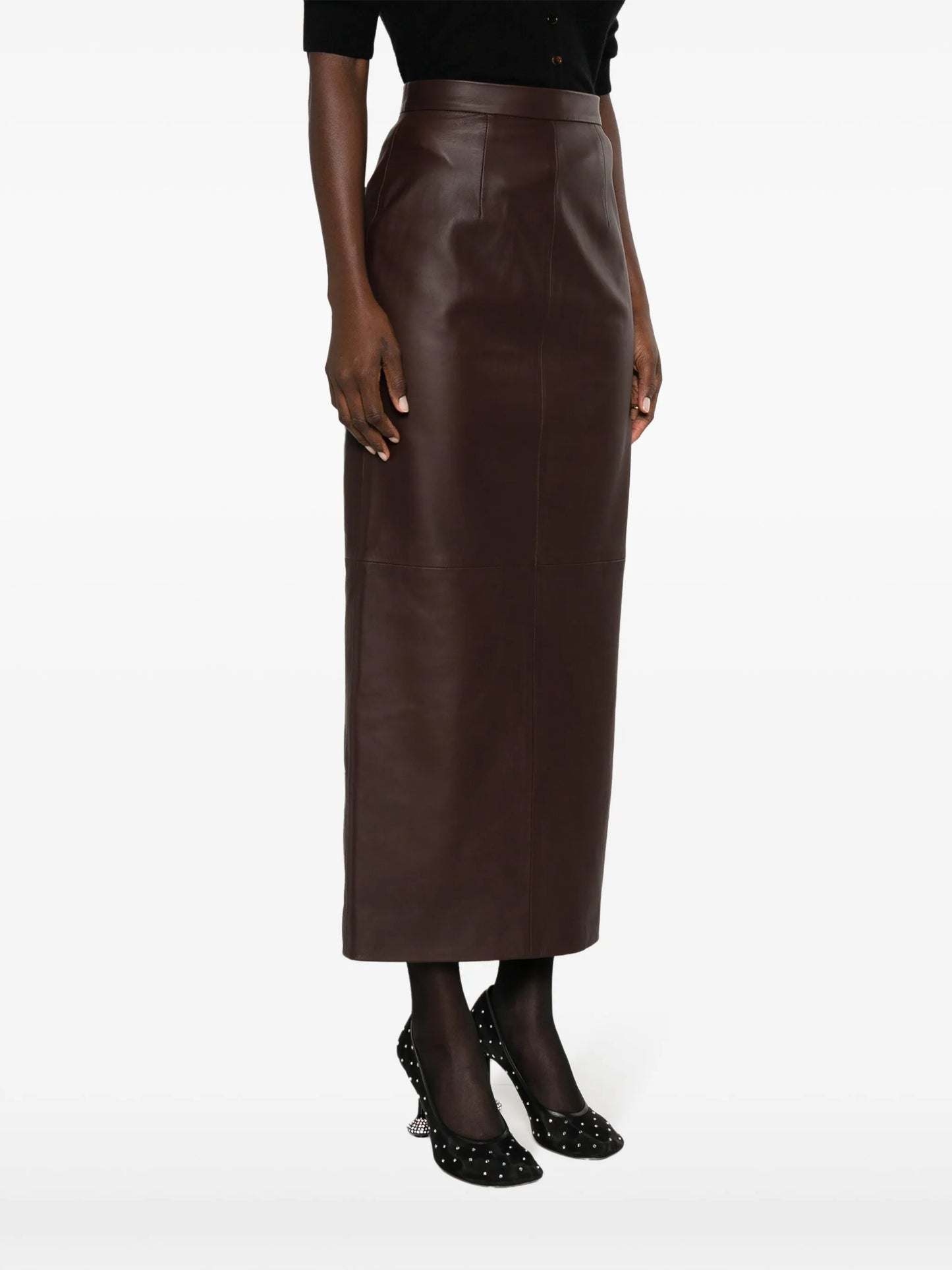 Mari leather midi skirt