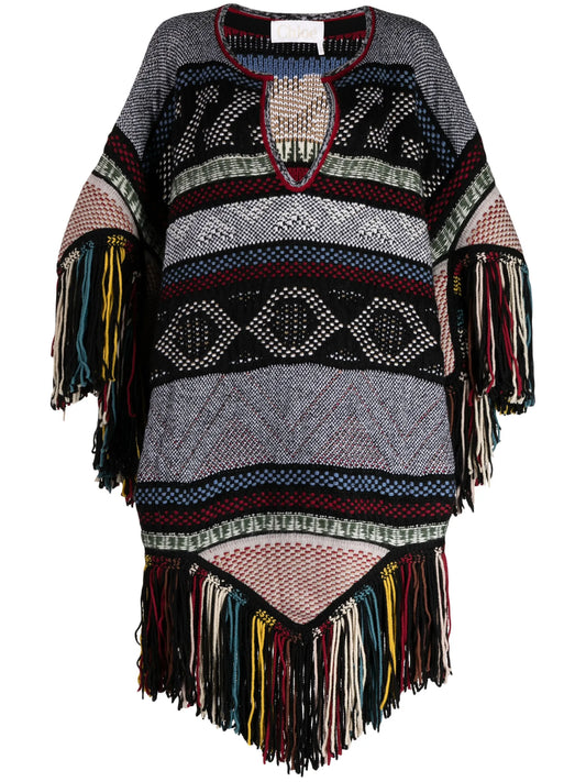 jacquard wool-blend poncho