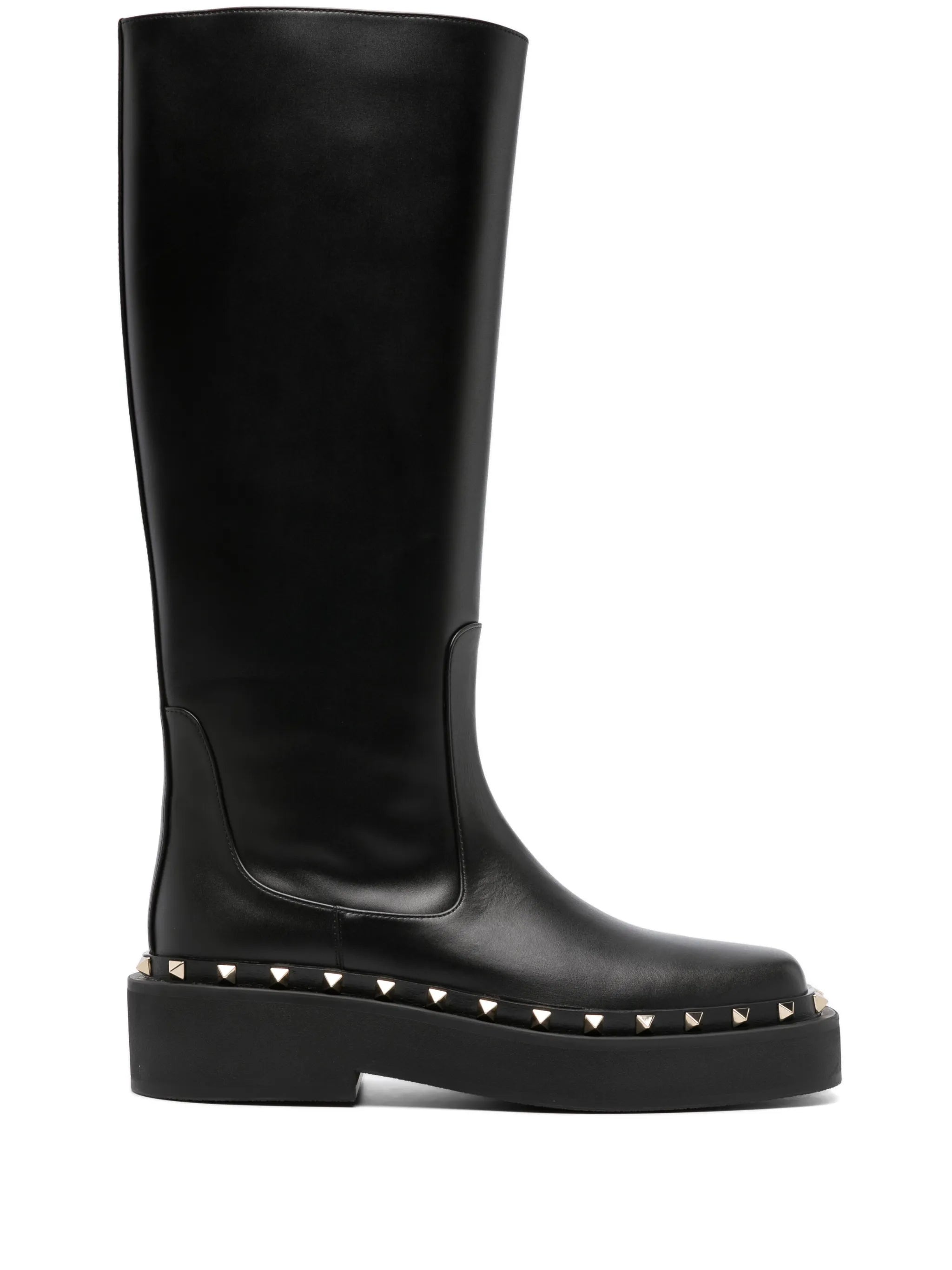 Rockstud-embellished knee-high leather boots