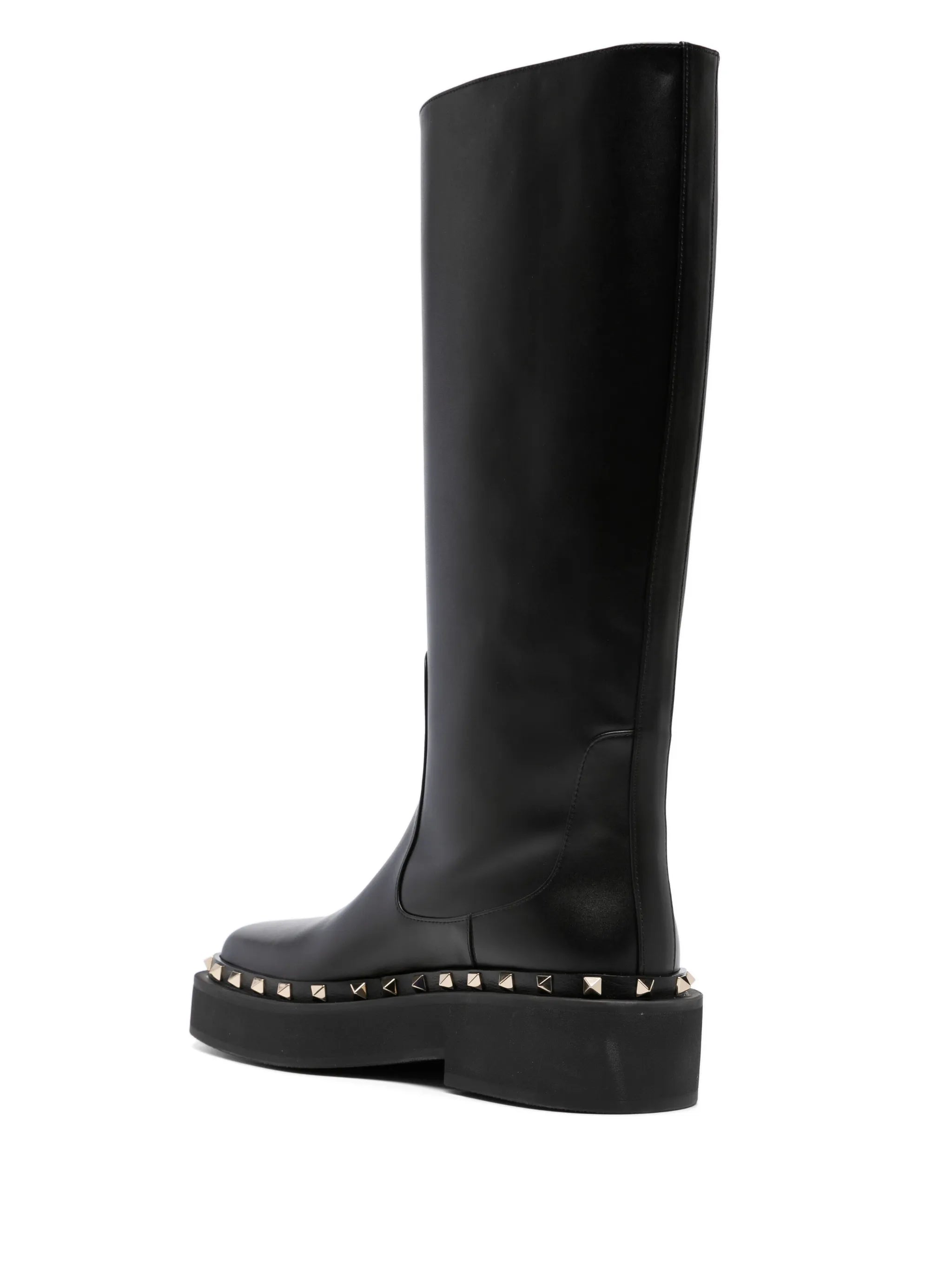 Rockstud-embellished knee-high leather boots
