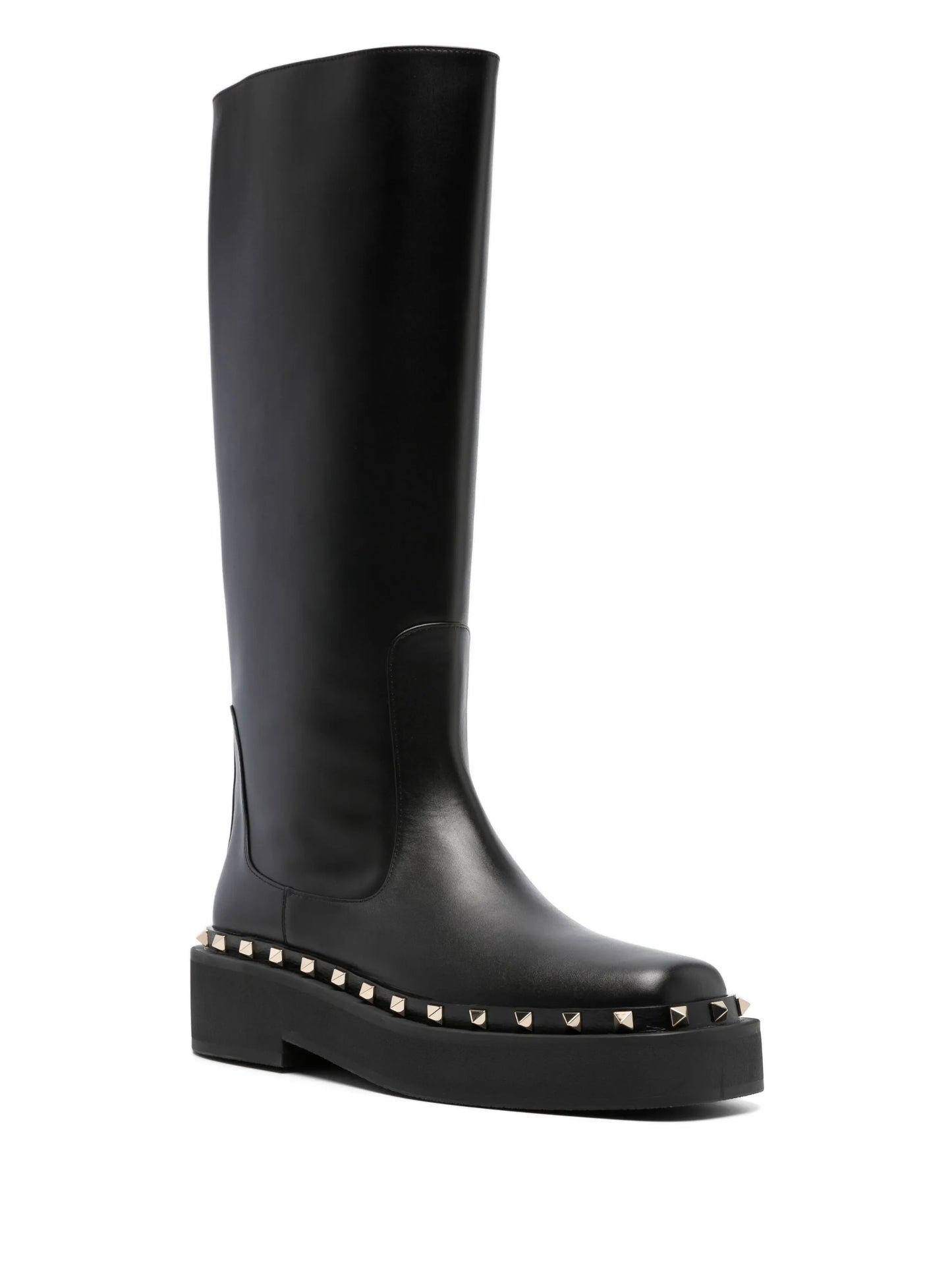 Rockstud-embellished knee-high leather boots