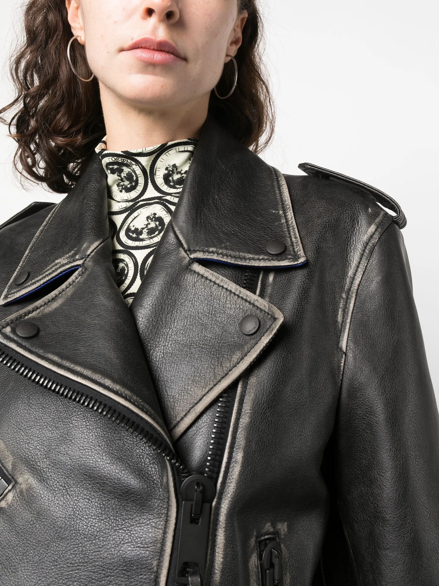 faded-effect leather biker jacket