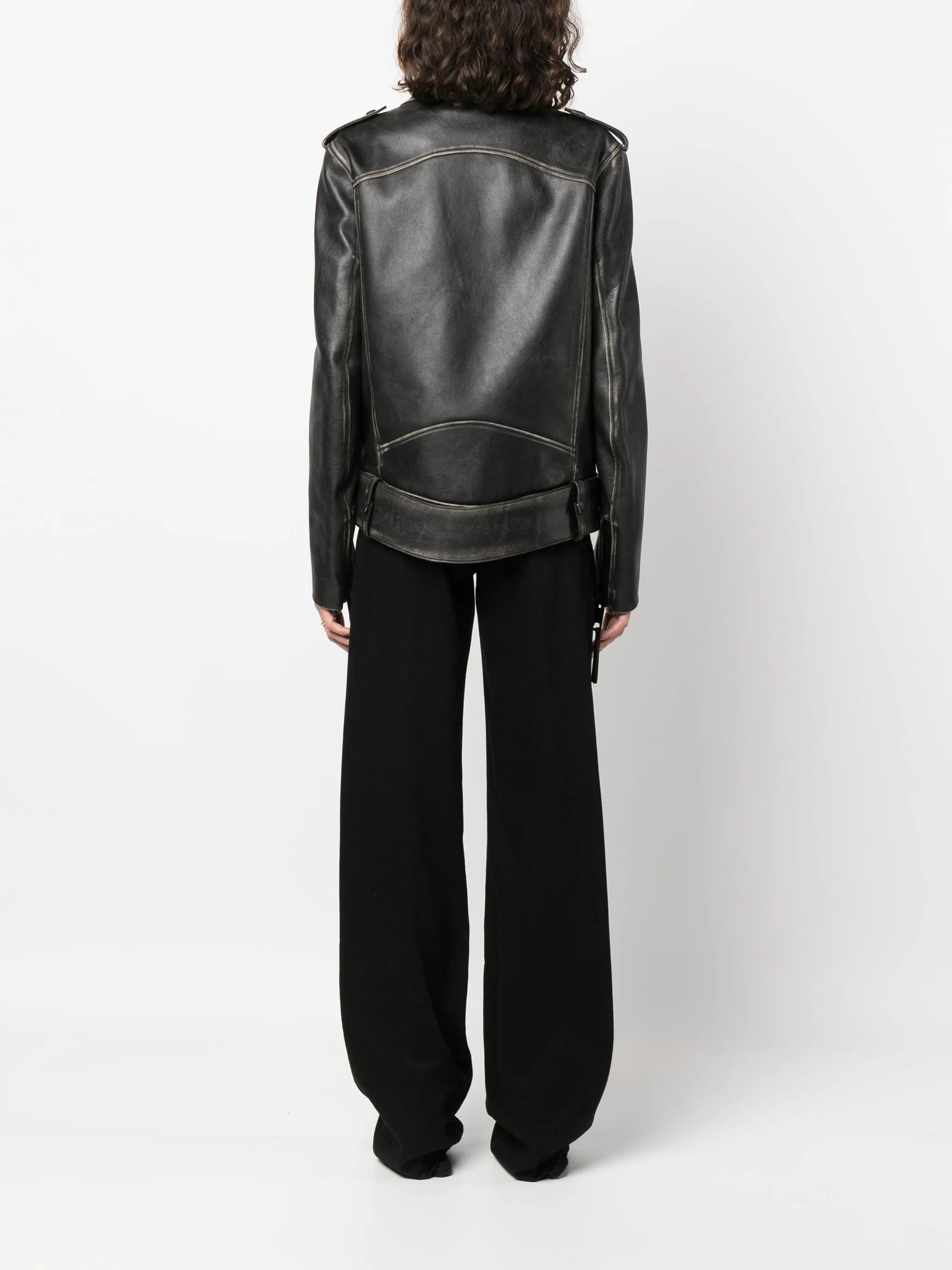 faded-effect leather biker jacket
