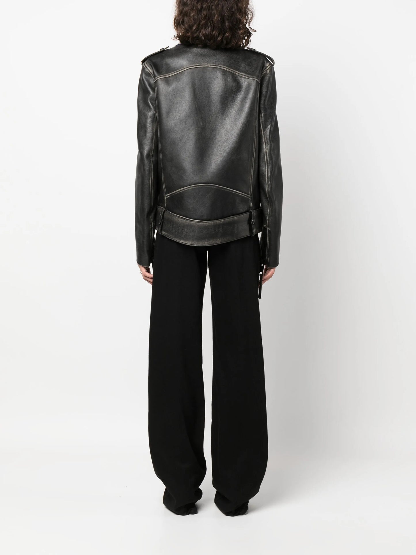 faded-effect leather biker jacket