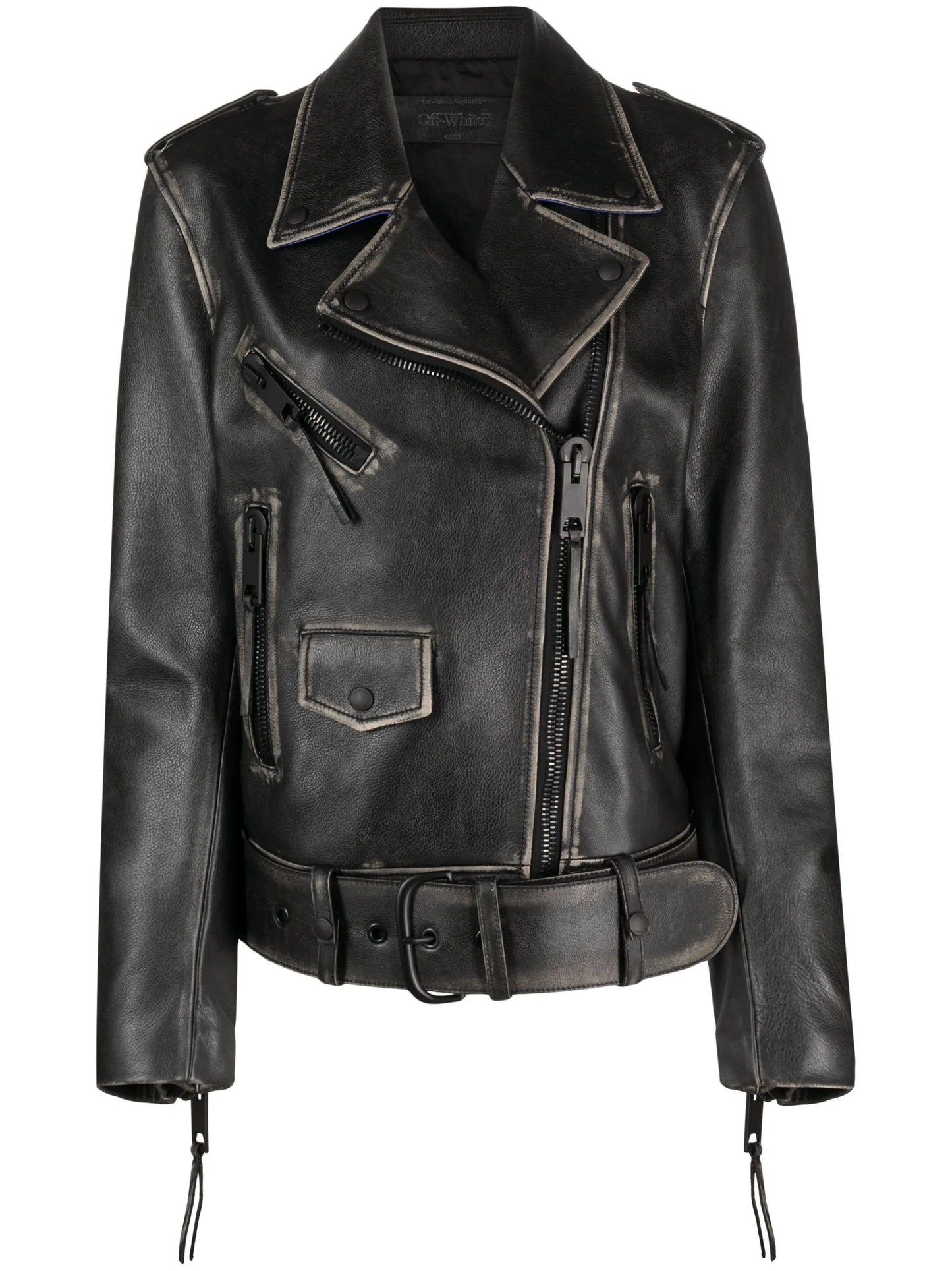 faded-effect leather biker jacket