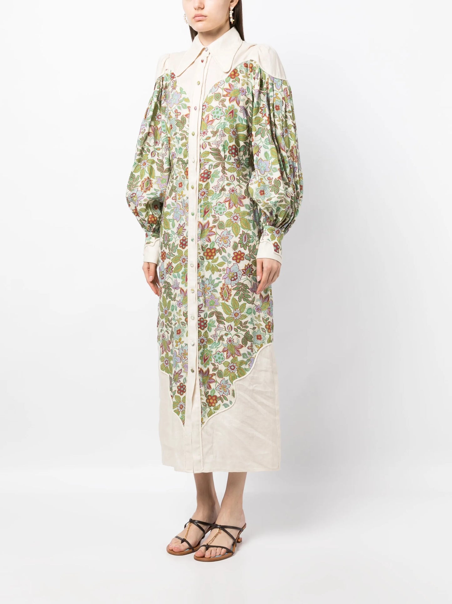 Isabella panelled linen midi shirtdress