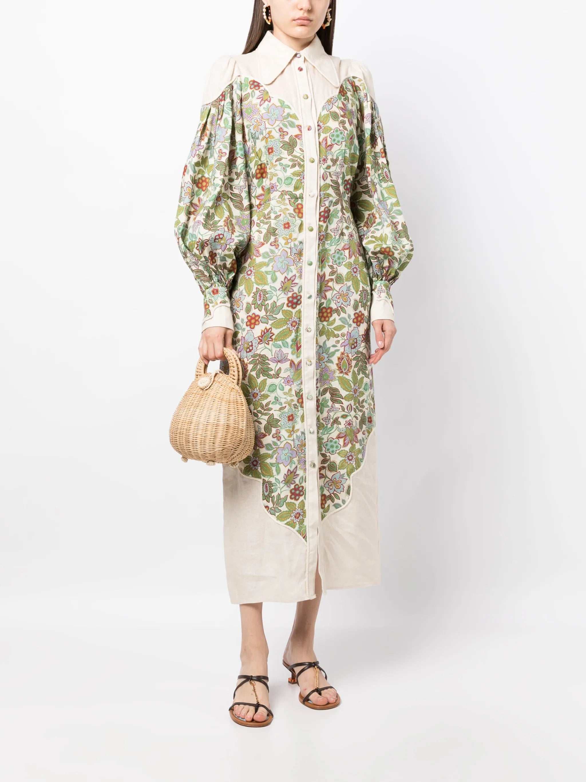 Isabella panelled linen midi shirtdress