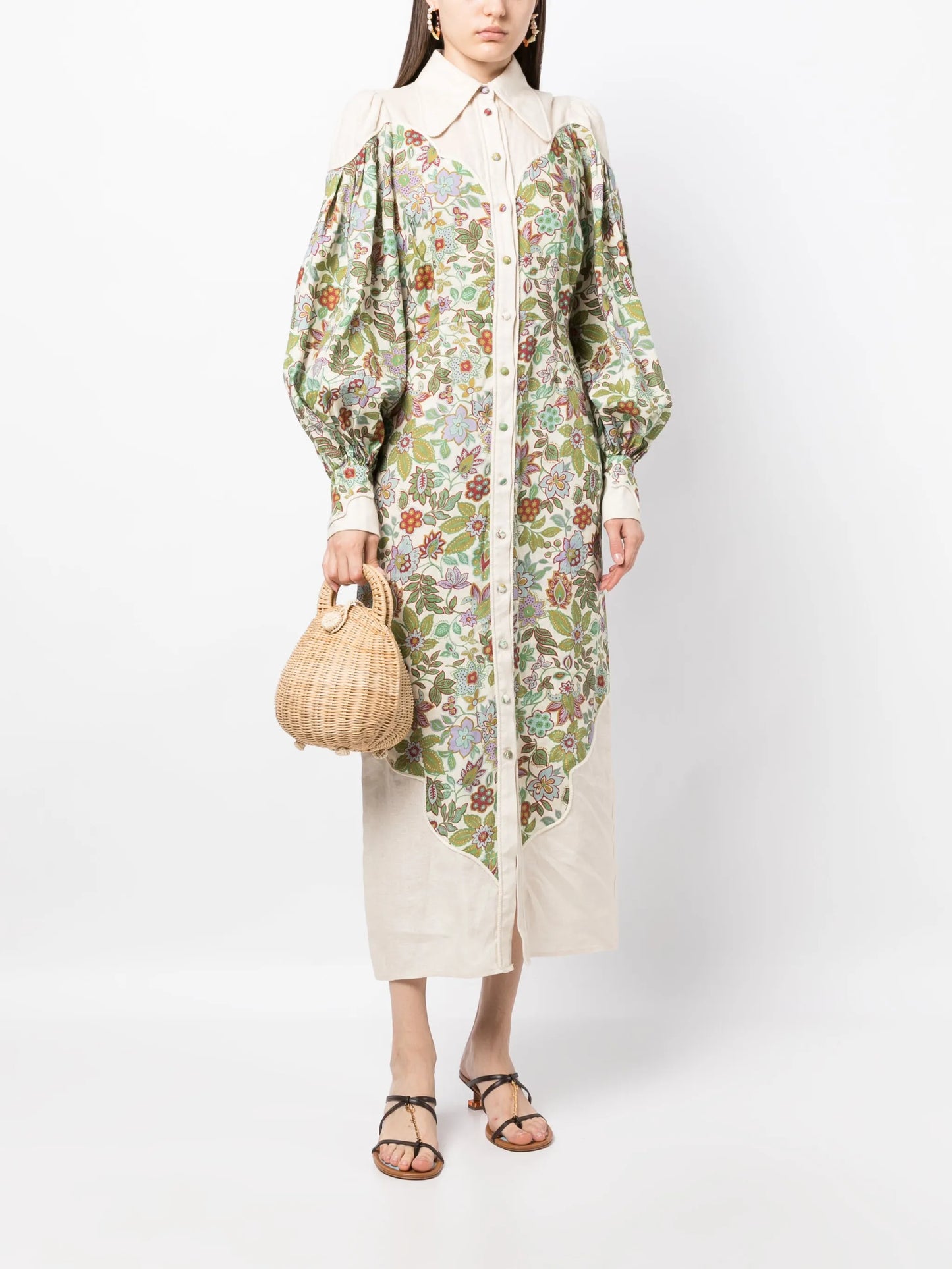 Isabella panelled linen midi shirtdress