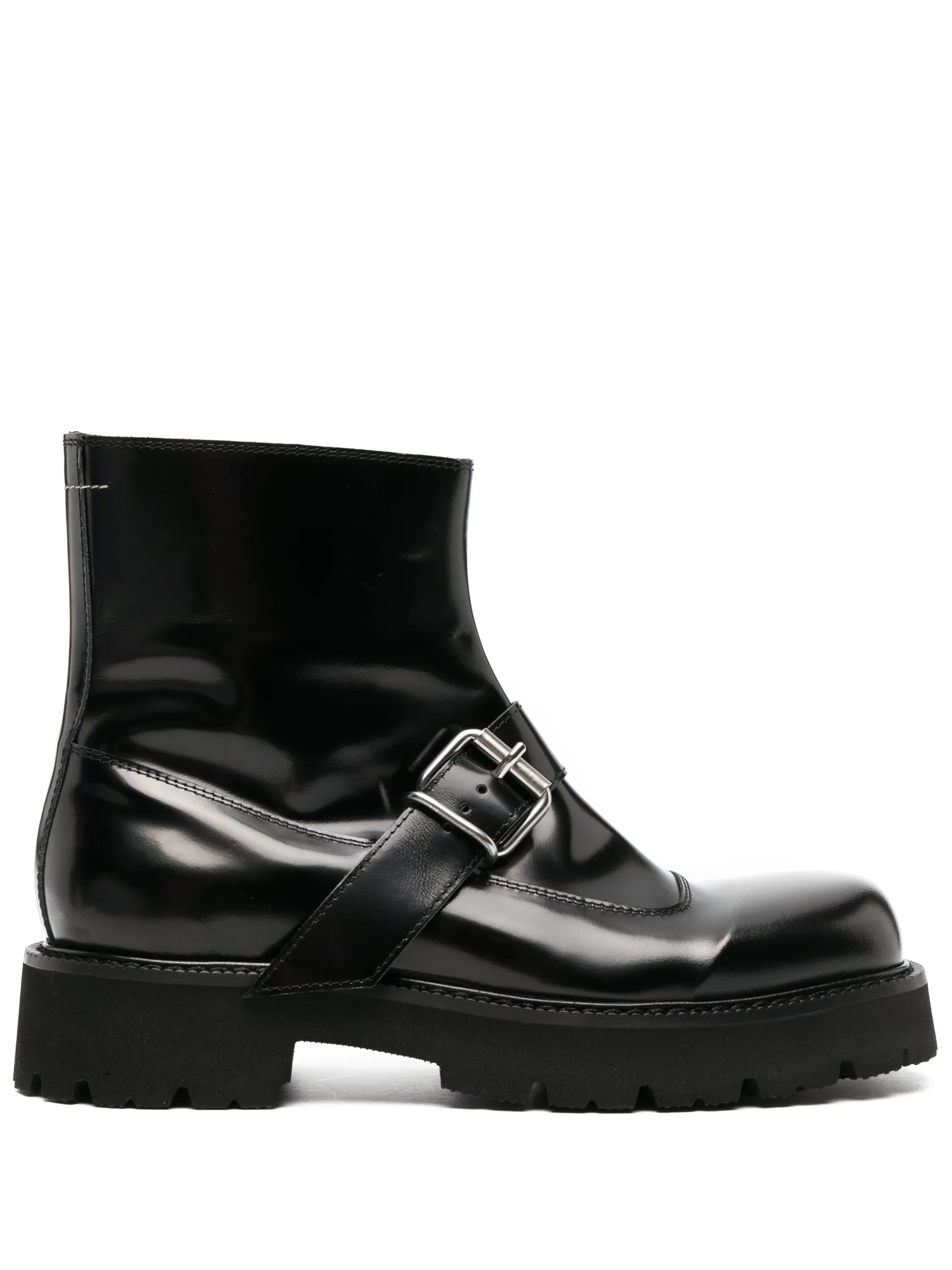 buckled leather ankle boots