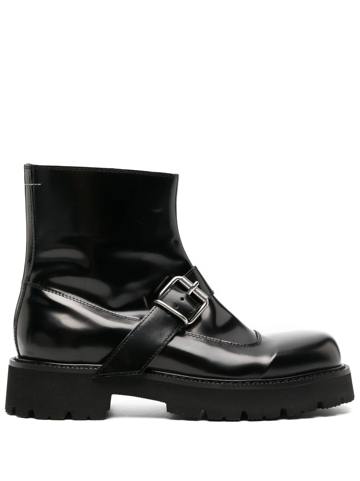 buckled leather ankle boots