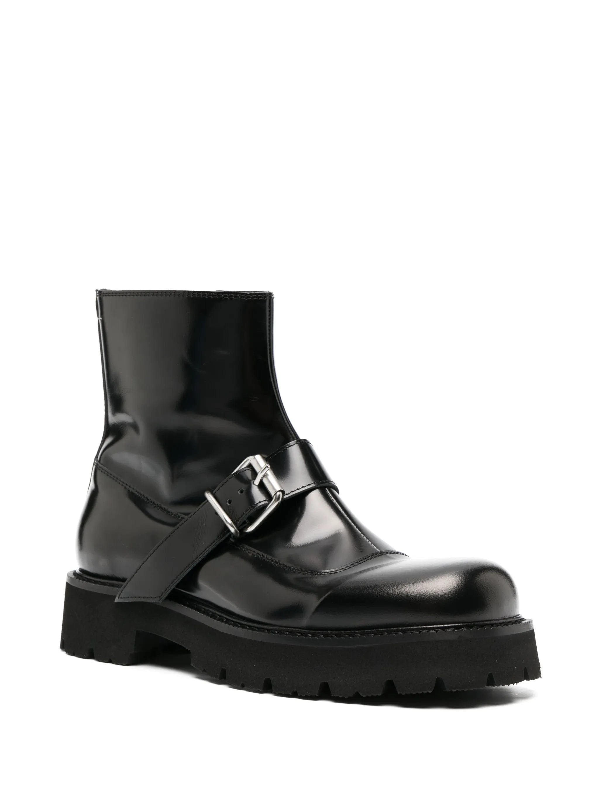 buckled leather ankle boots