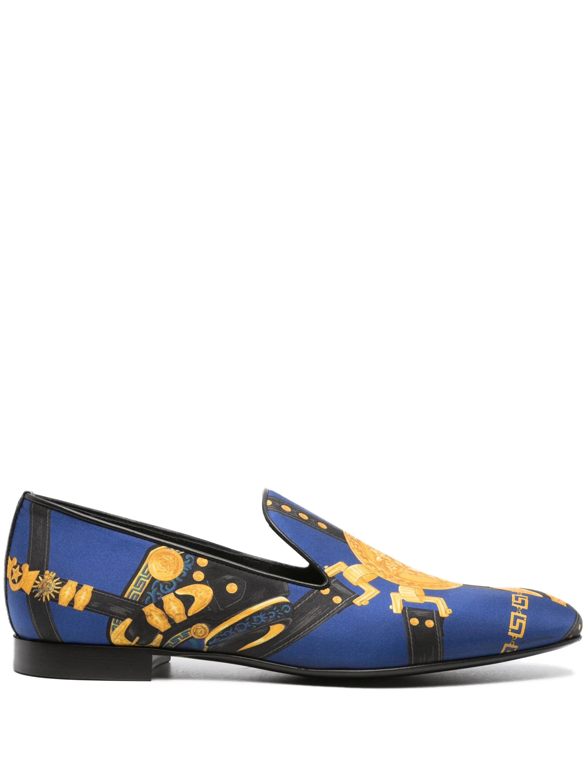 Medusa Saddle-print silk slippers