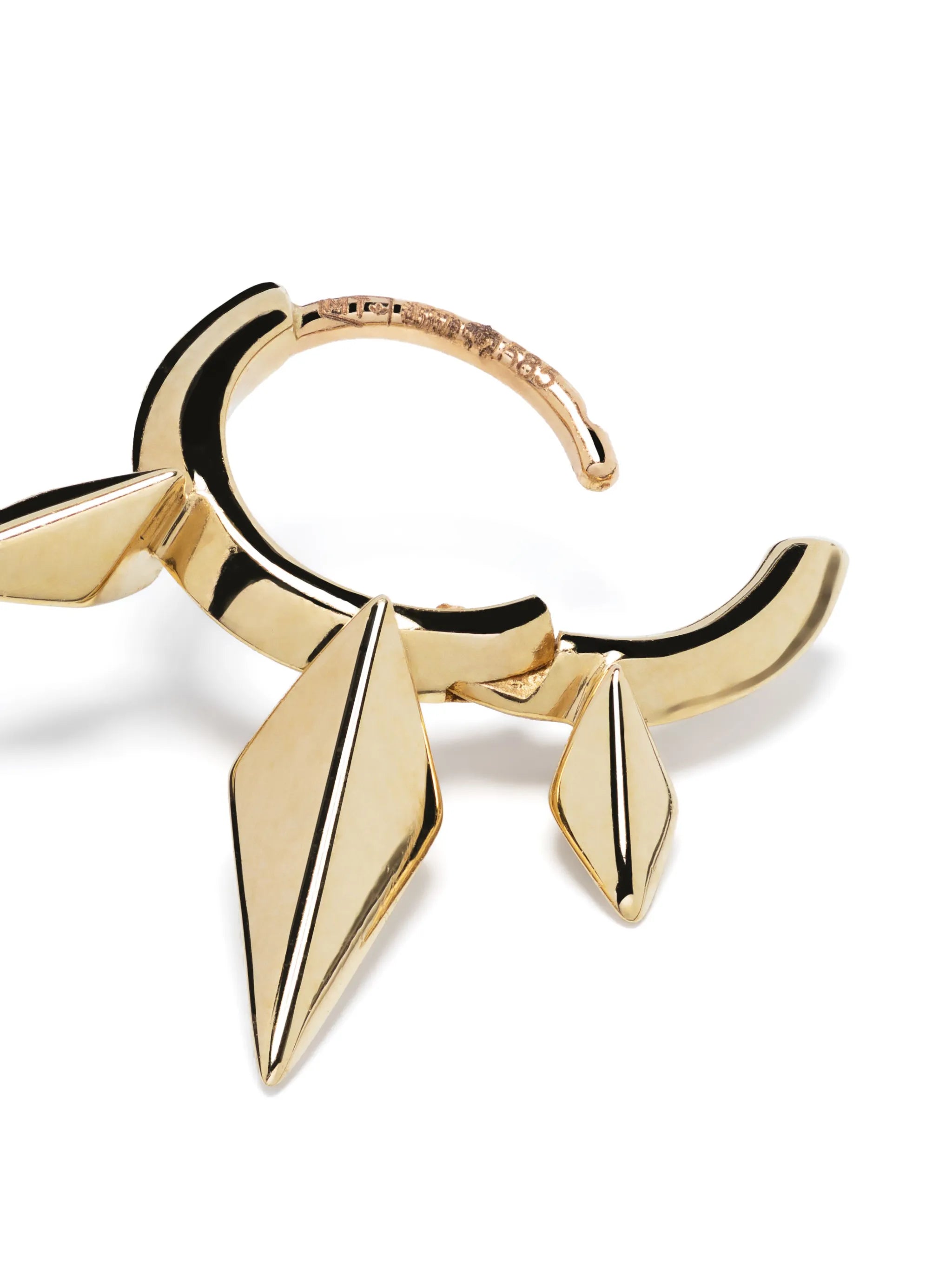 14kt yellow gold Triple Long Spike hoop earring