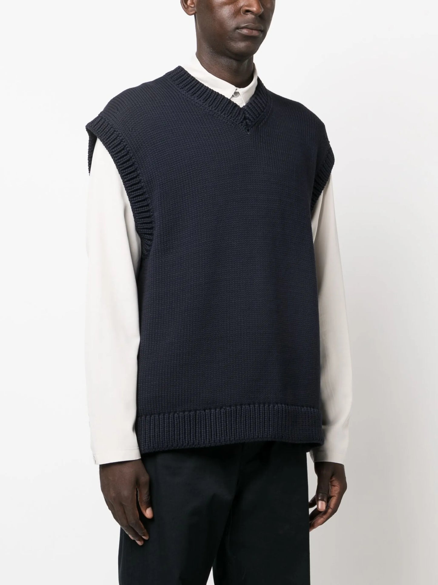 V-neck cotton-blend knitted vest
