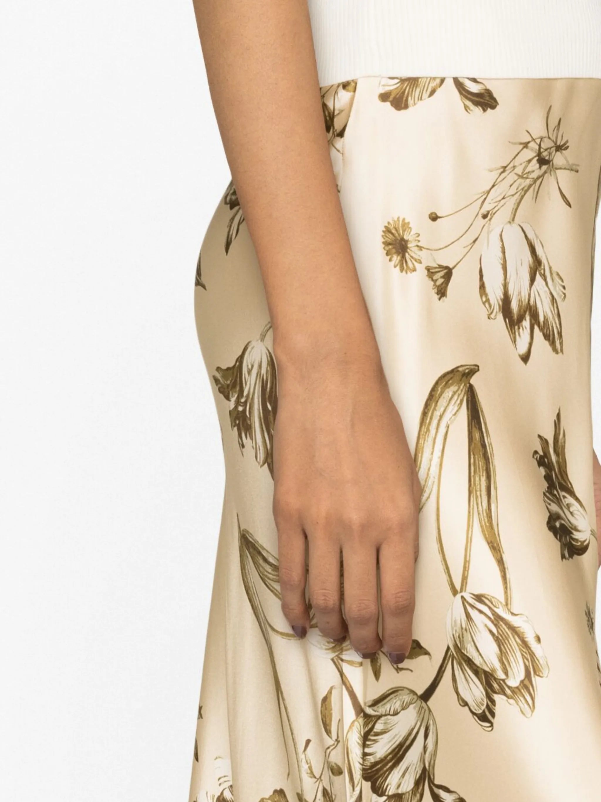floral-print silk midi skirt