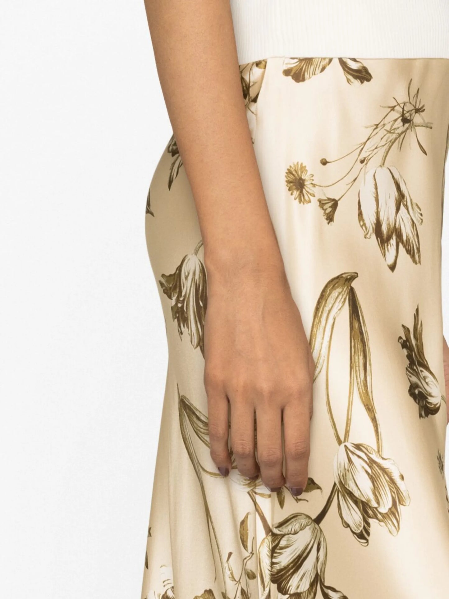 floral-print silk midi skirt
