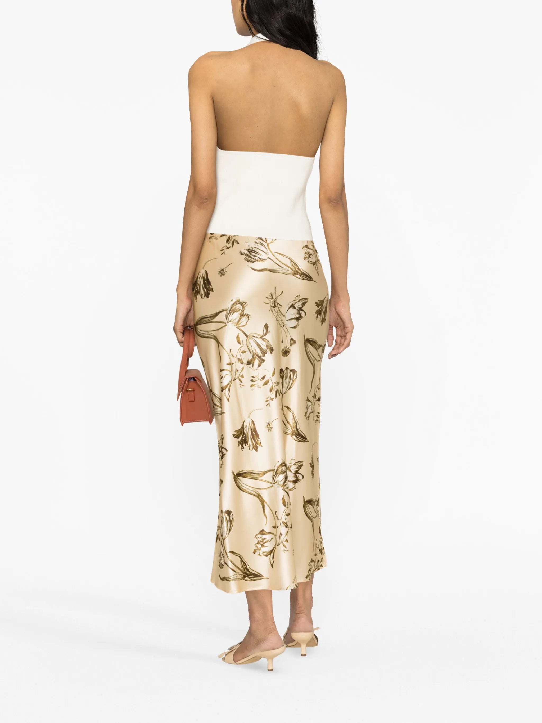 floral-print silk midi skirt
