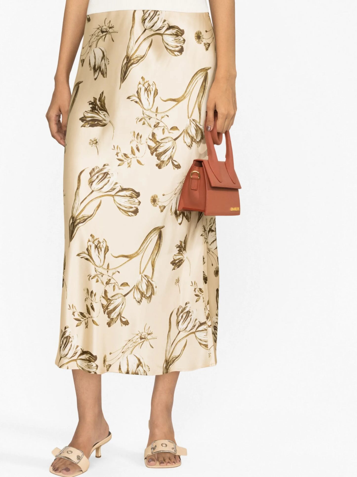 floral-print silk midi skirt