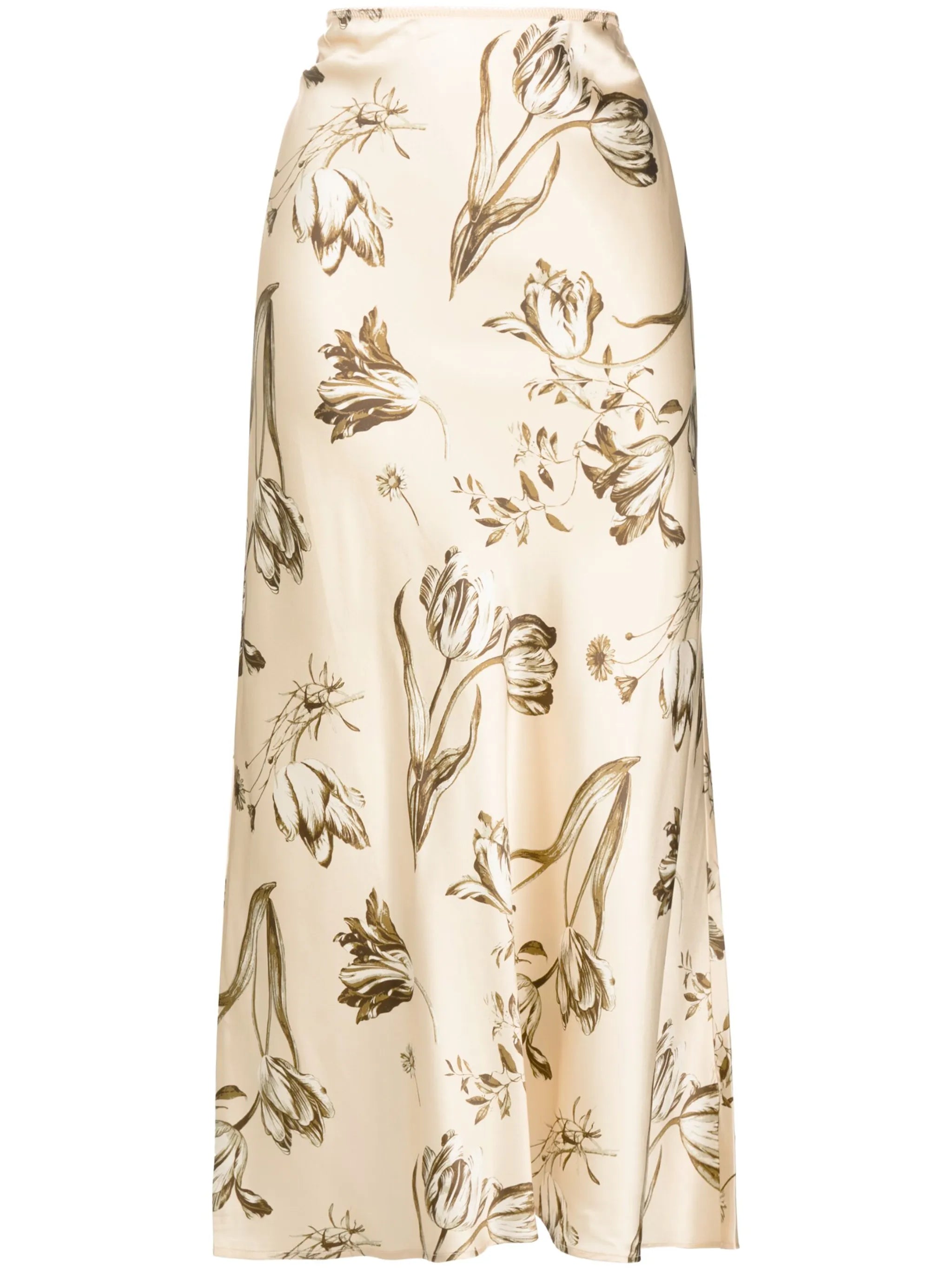 floral-print silk midi skirt