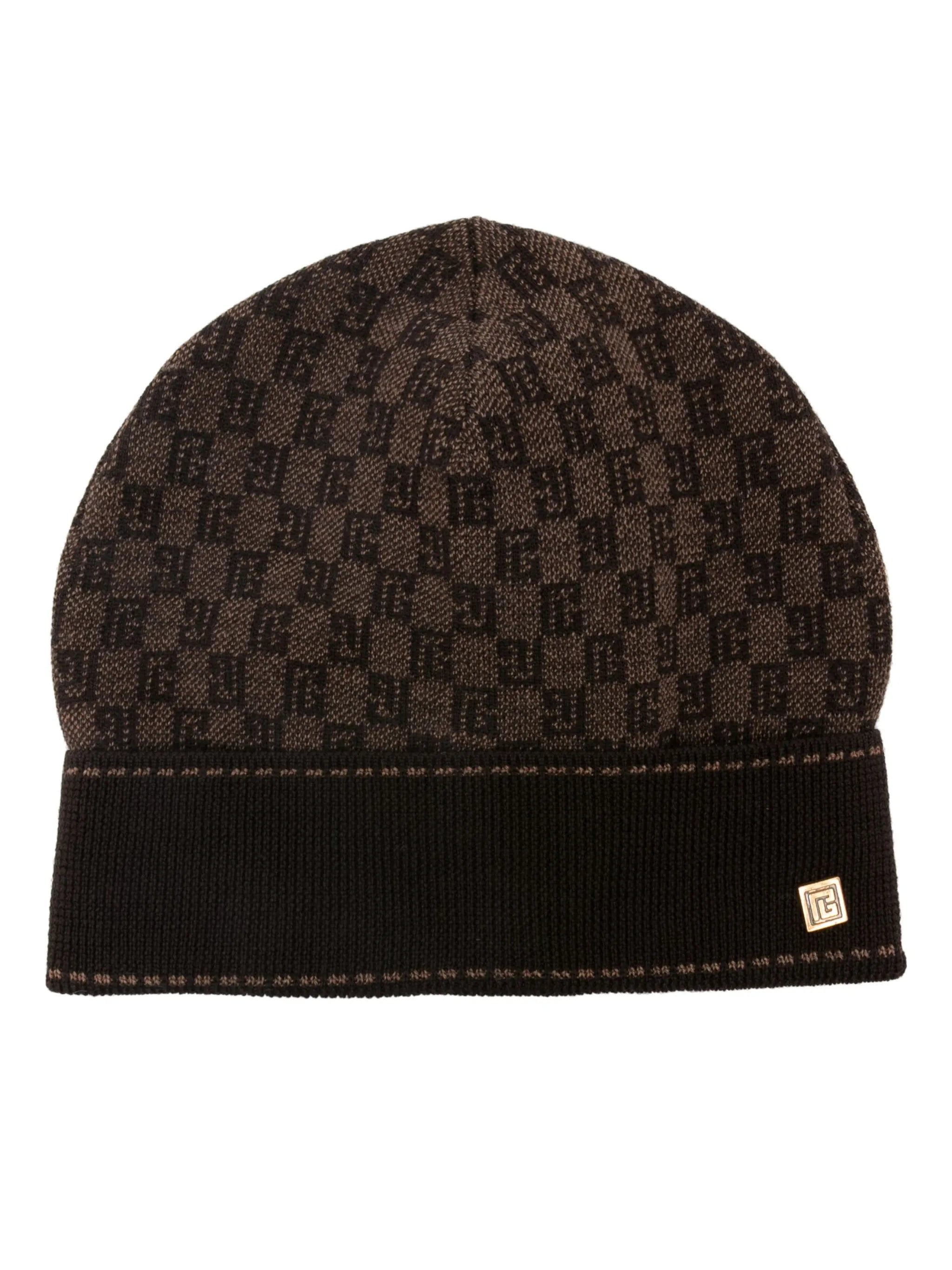 monogram-jacquard wool beanie