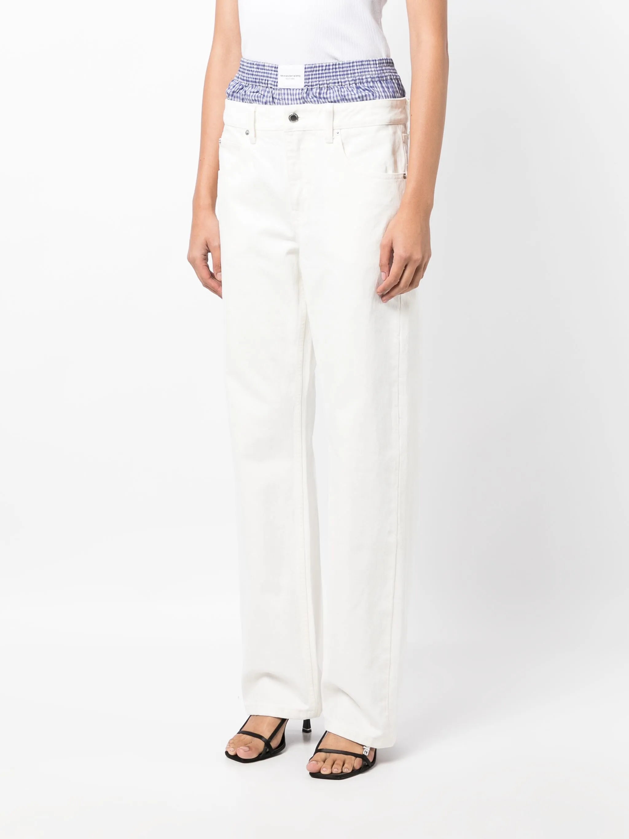 layered straight-leg jeans