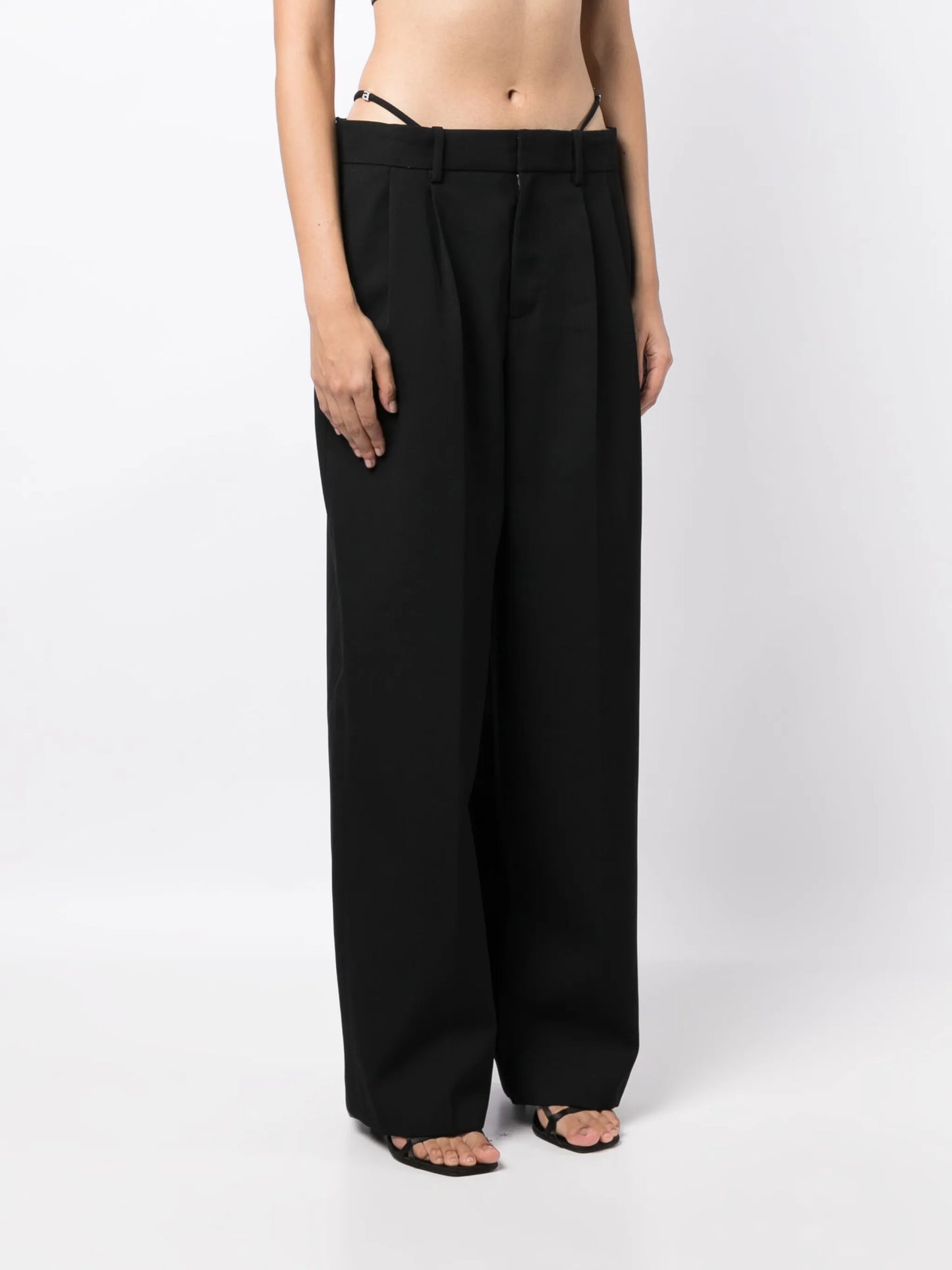 logo-embellished layered wide-leg trousers