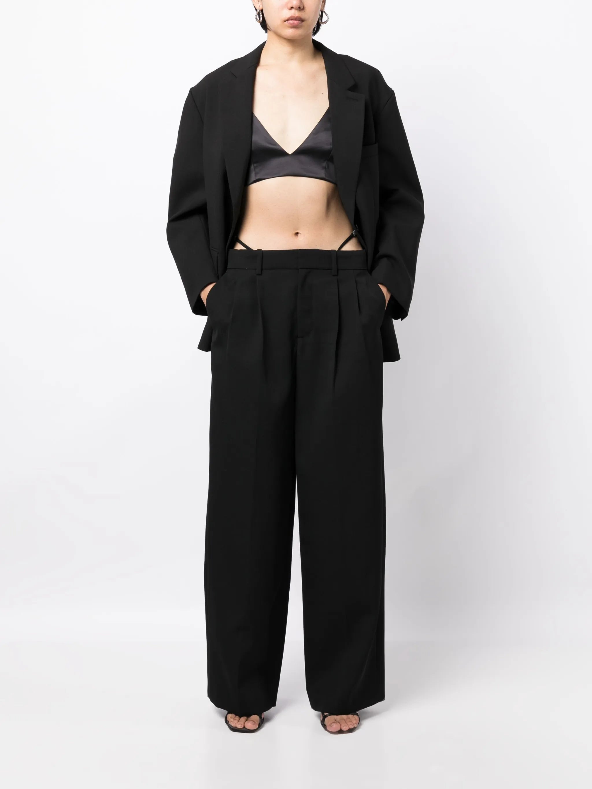 logo-embellished layered wide-leg trousers