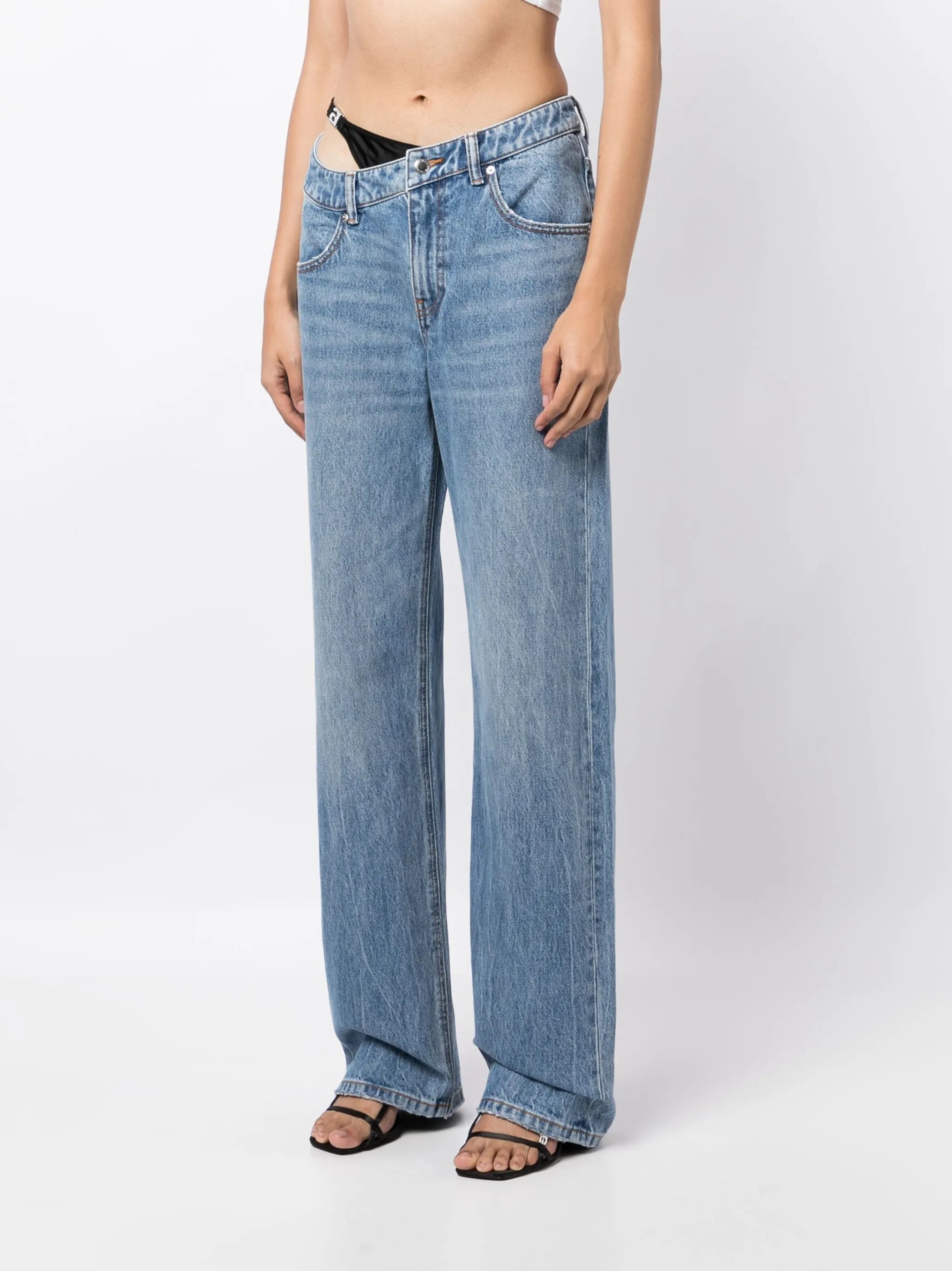 bikini-layered straight jeans