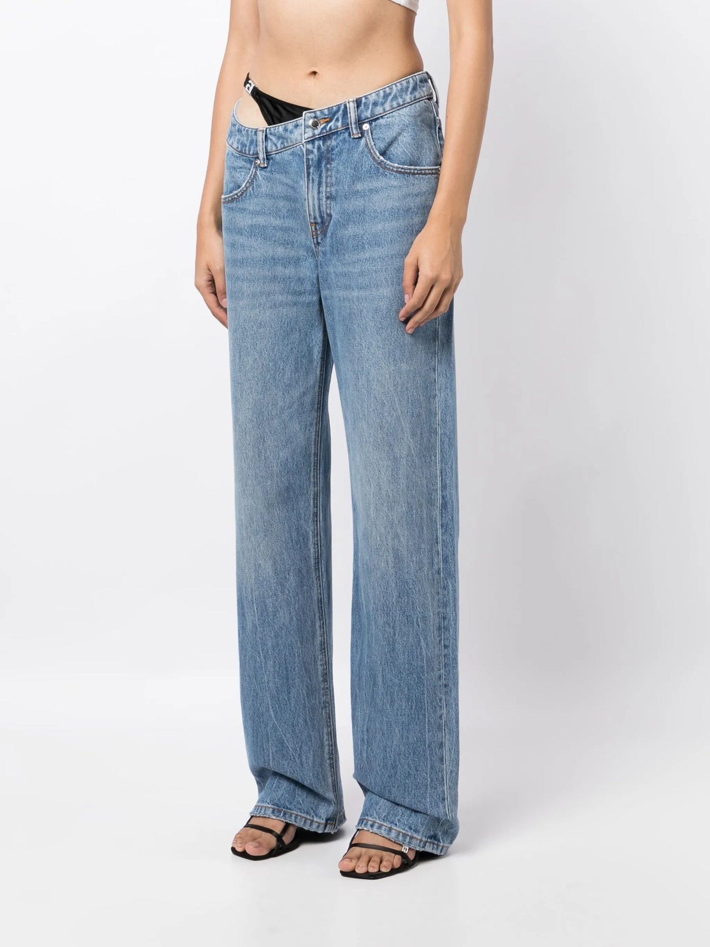 bikini-layered straight jeans