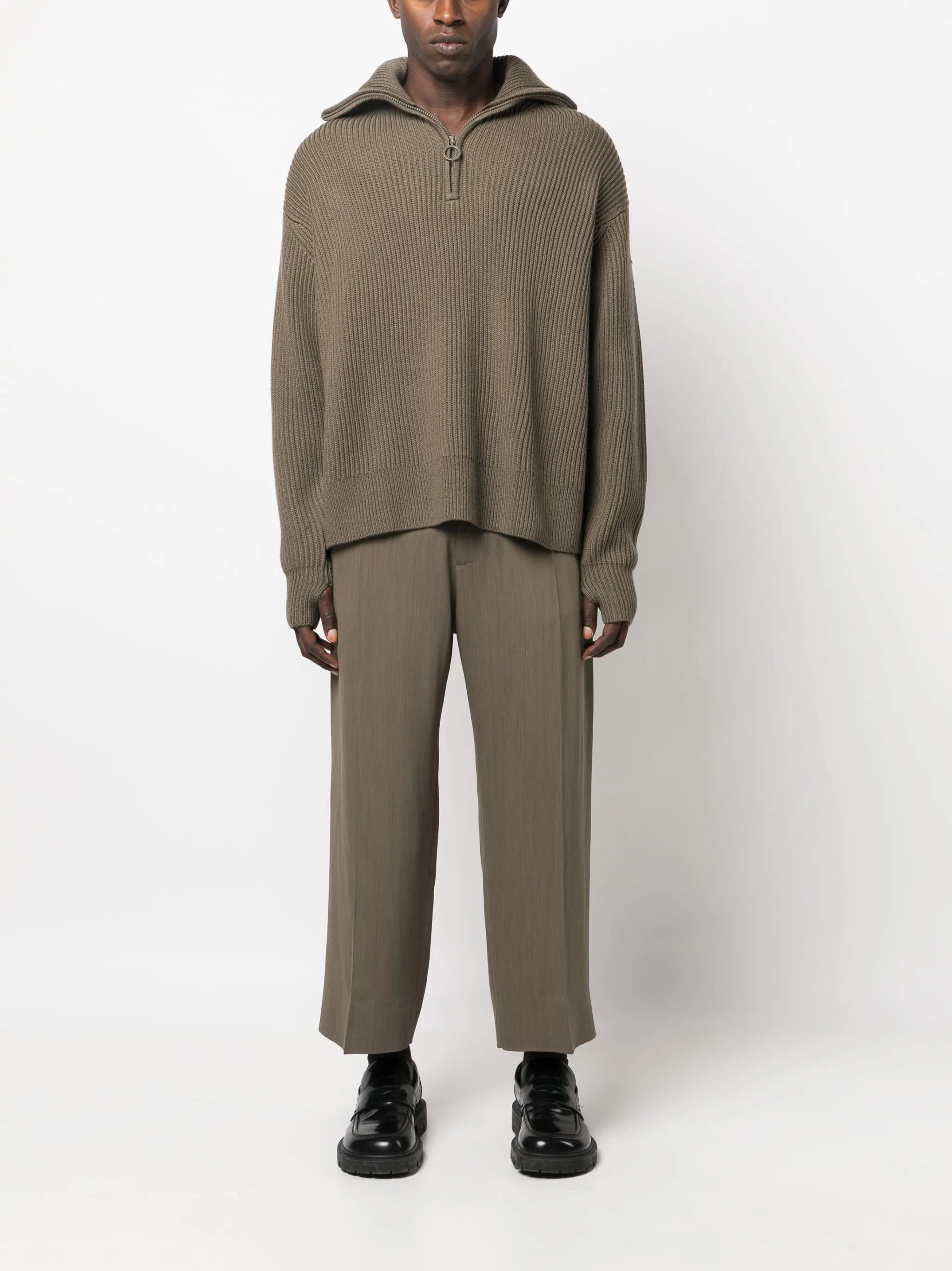 ribbed-knit zip-up jumper