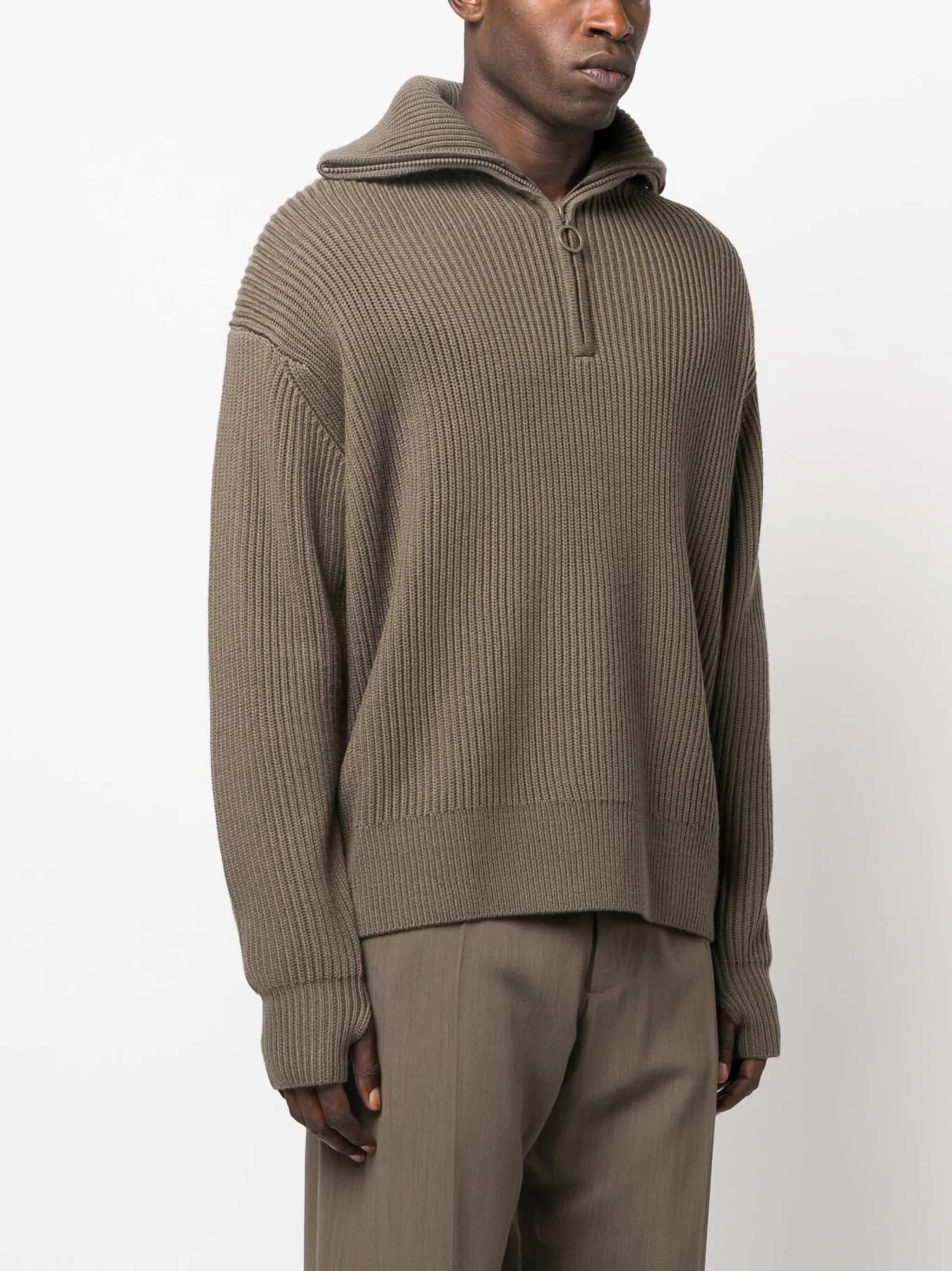 ribbed-knit zip-up jumper