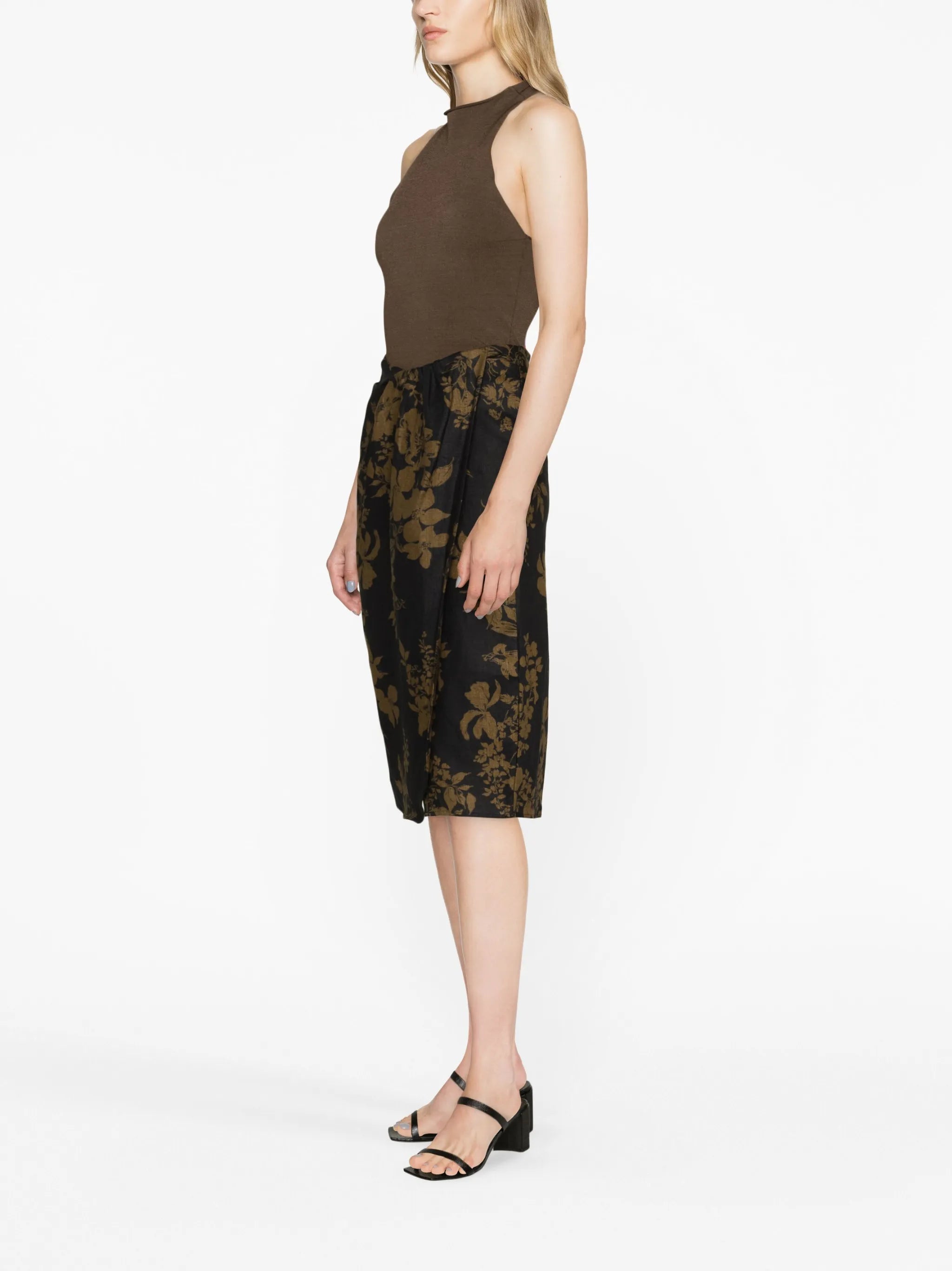 Hazel floral-print linen midi skirt