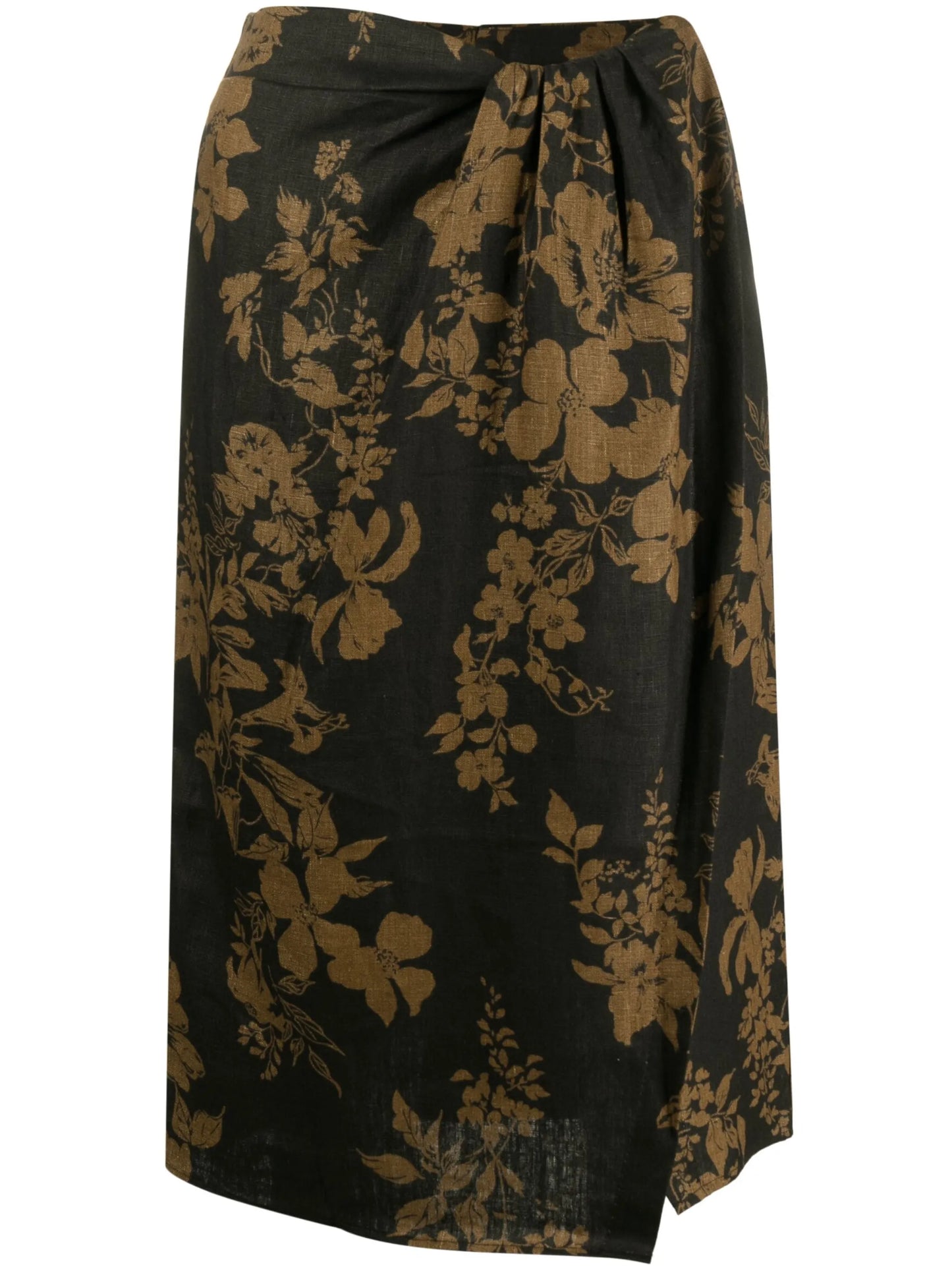 Hazel floral-print linen midi skirt