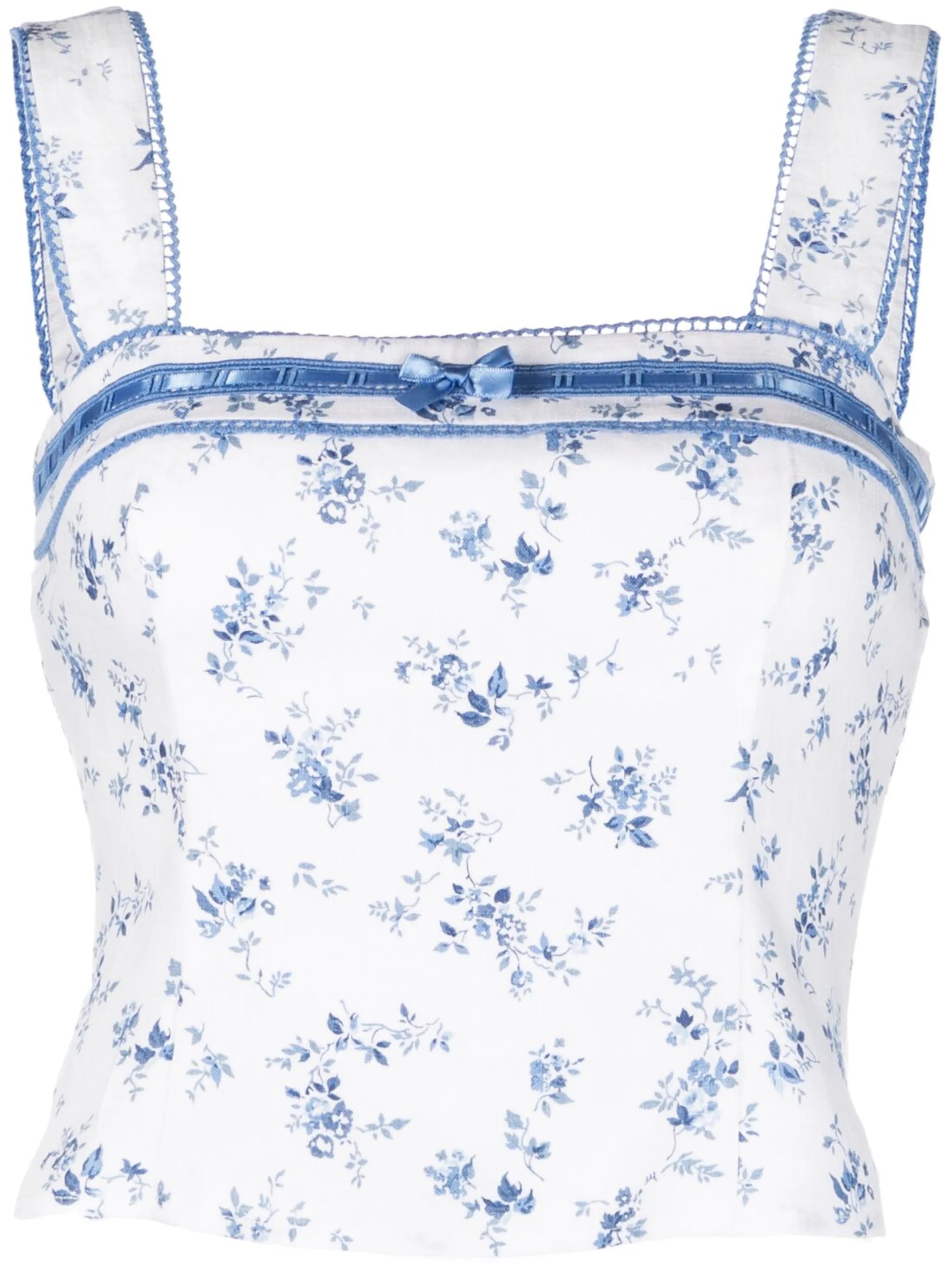 Eloise floral-print linen cropped top