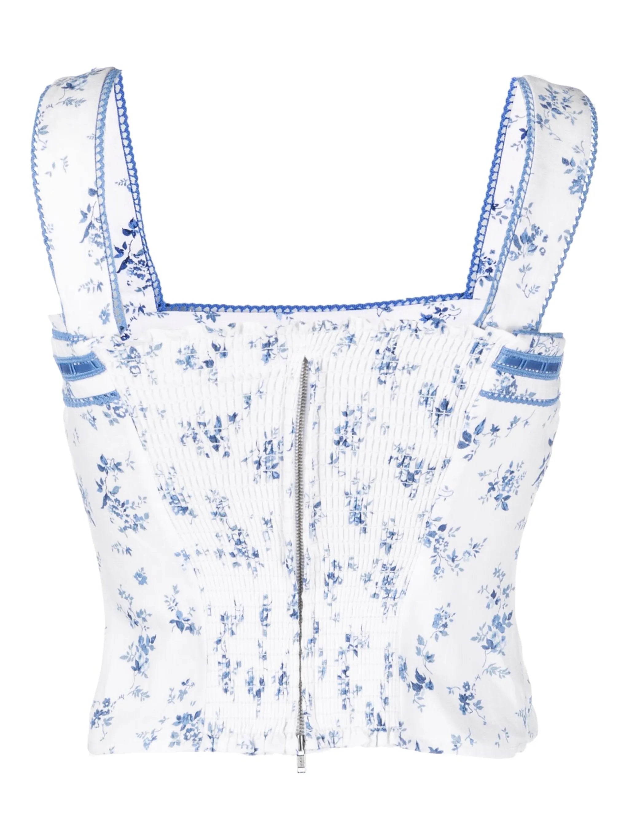 Eloise floral-print linen cropped top