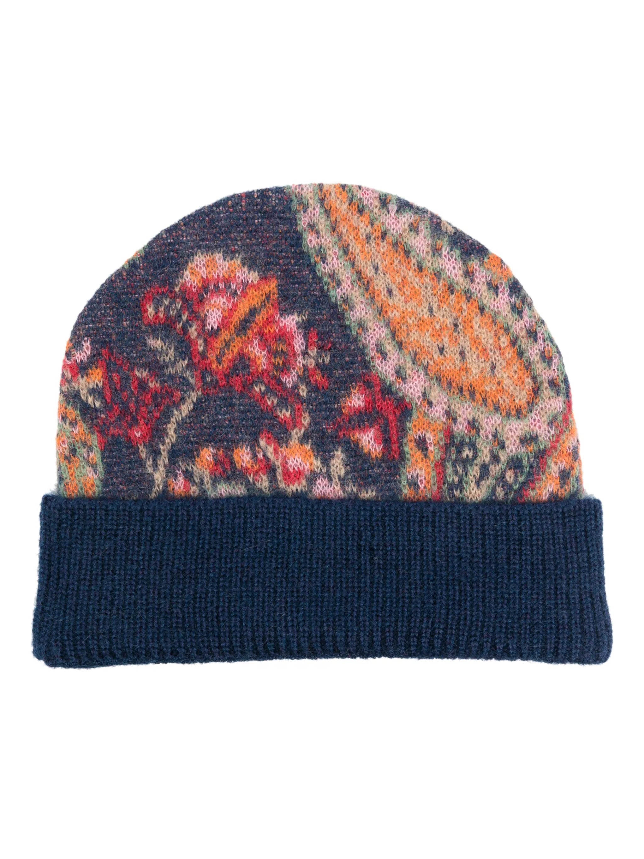 floral-pattern mohair-blend beanie