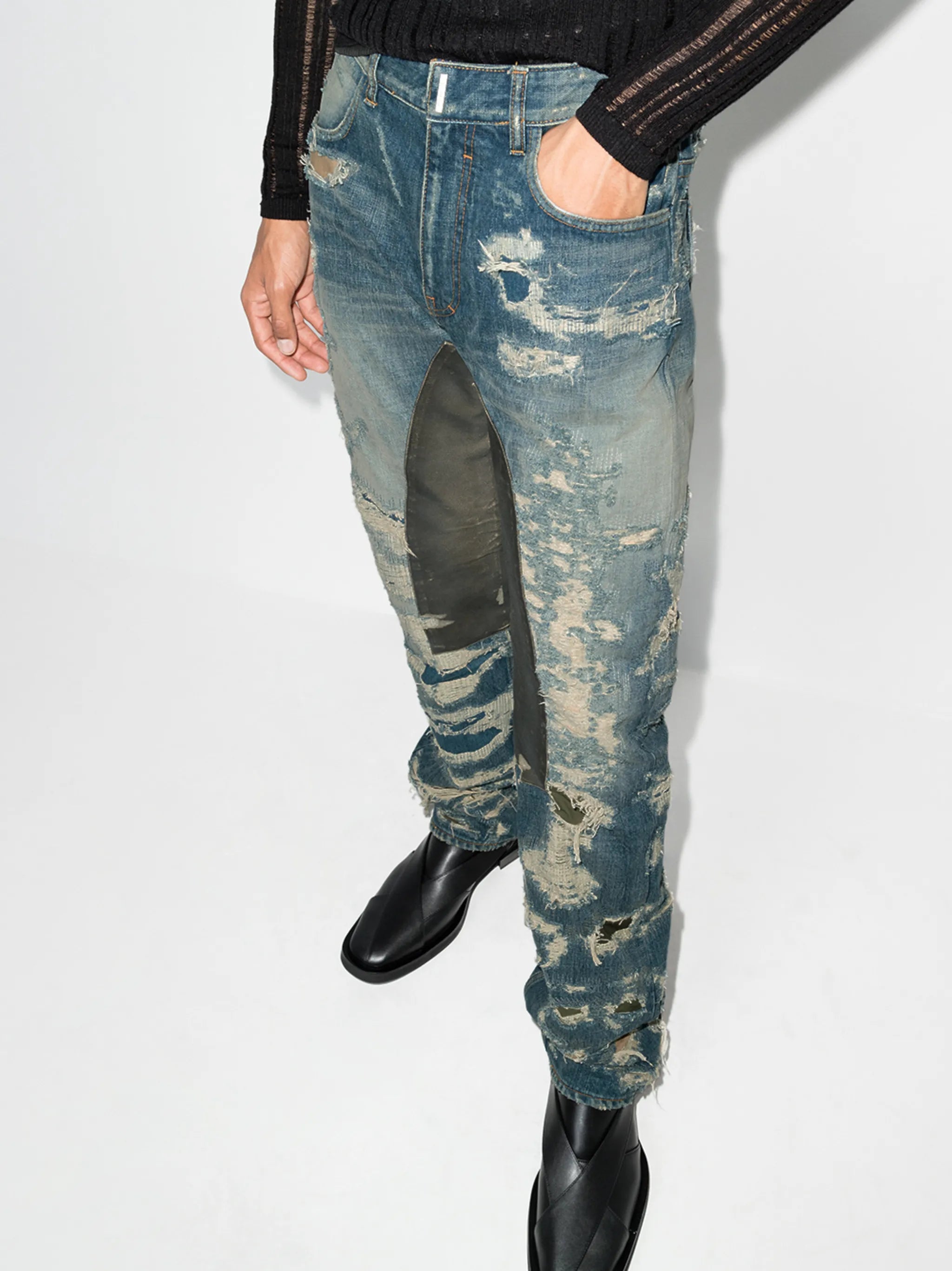 Distressed Moleskin straight-leg jeans