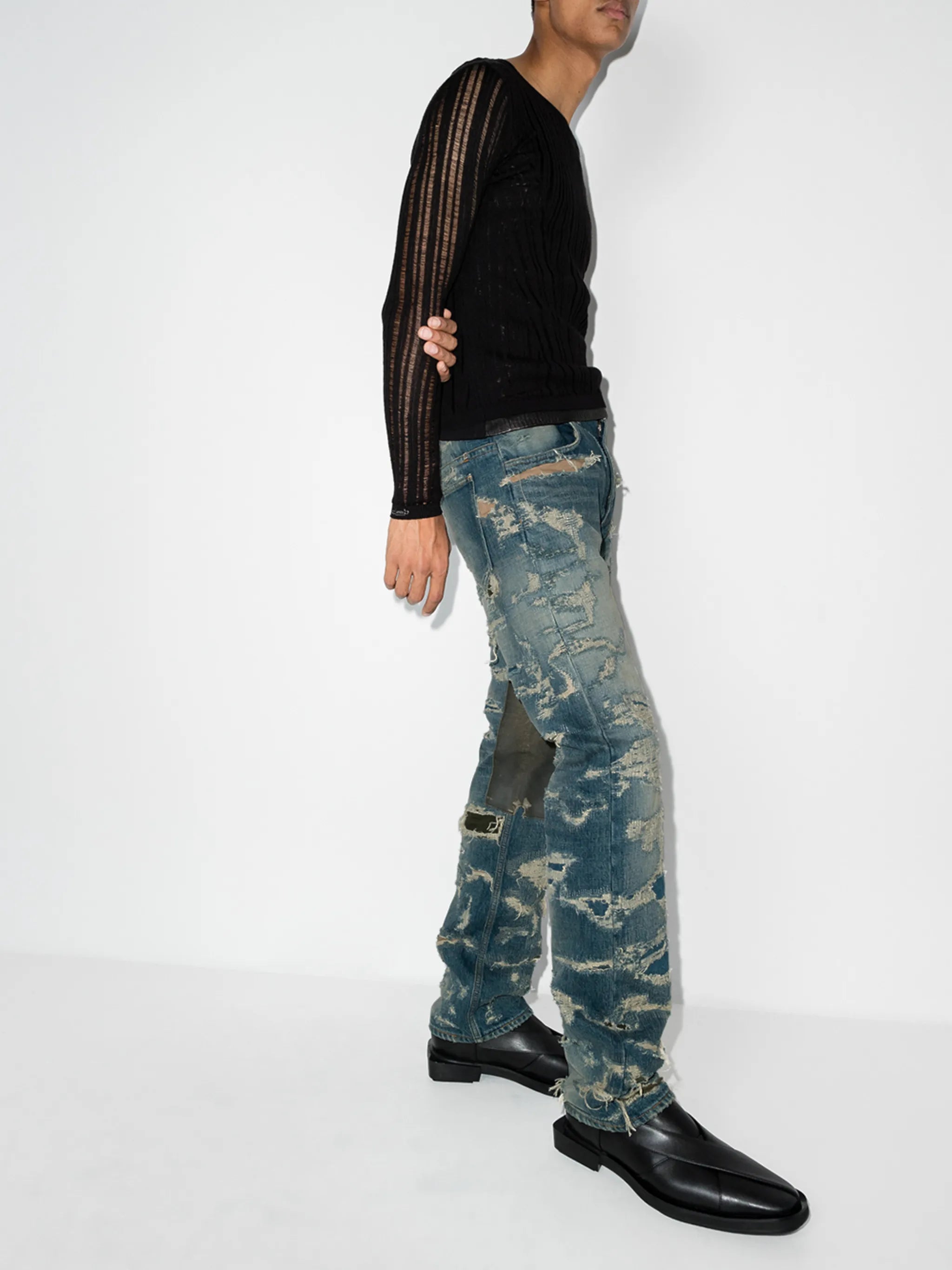 Distressed Moleskin straight-leg jeans