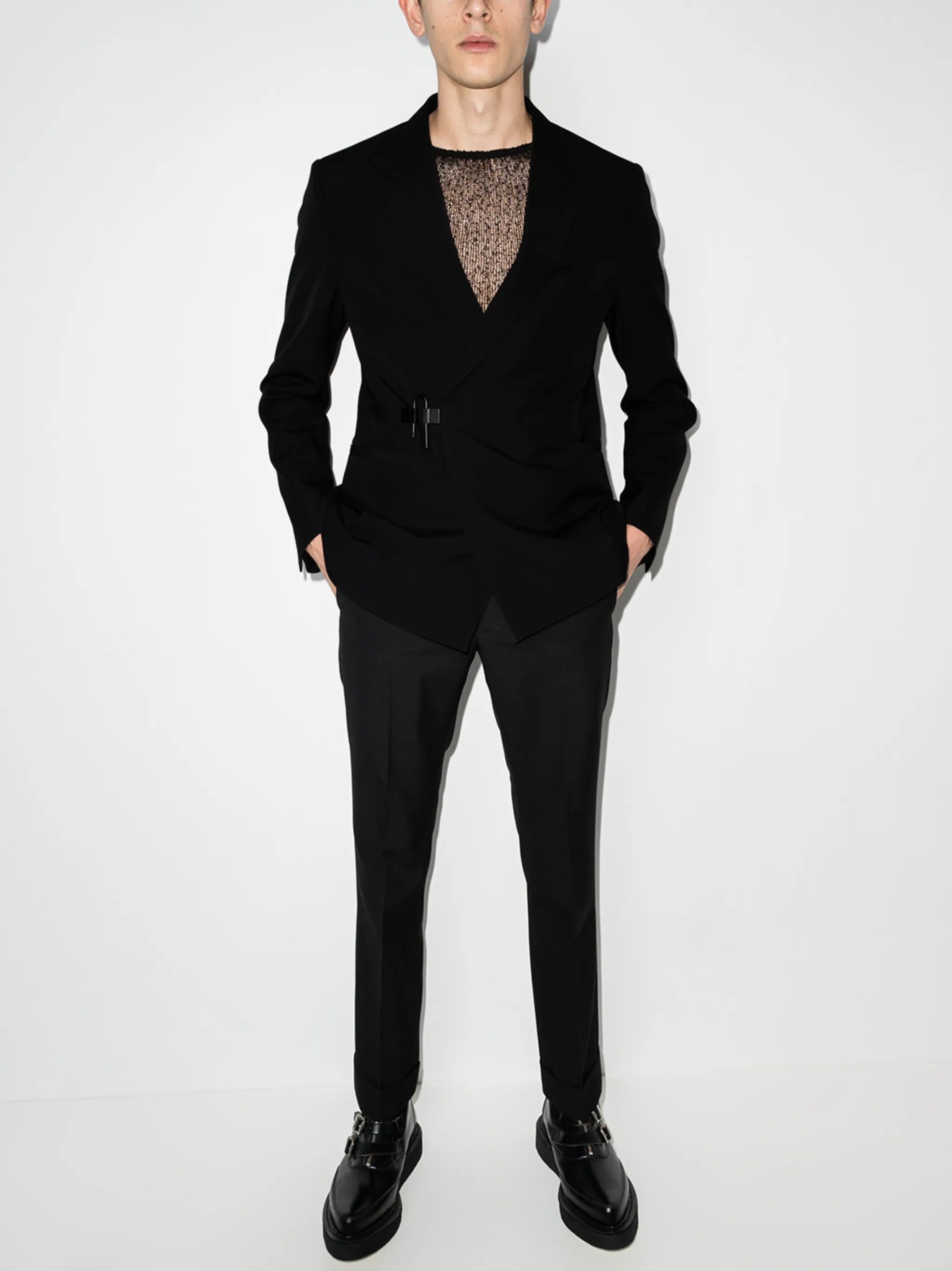 padlock-detail tailored wool blazer