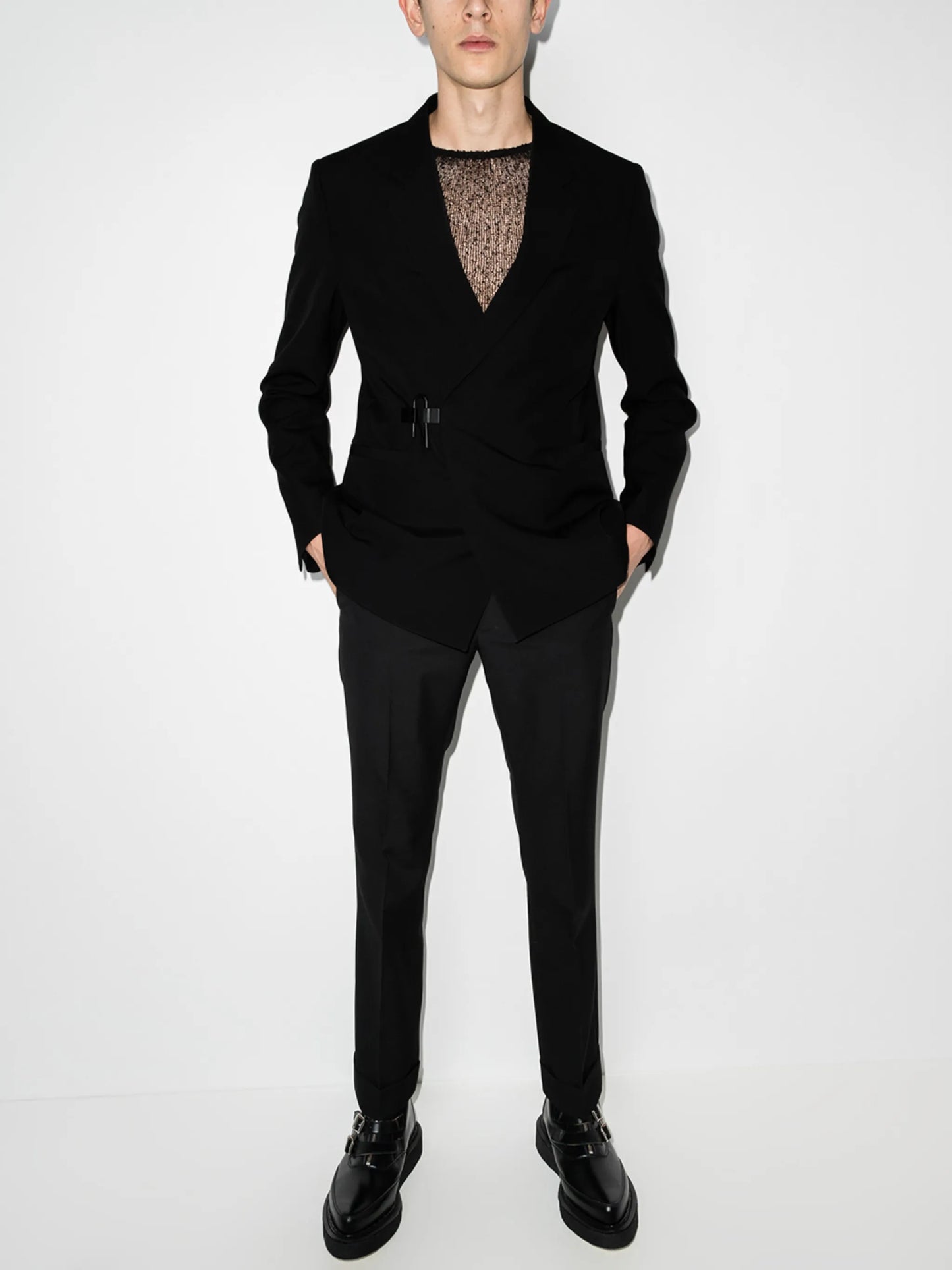 padlock-detail tailored wool blazer