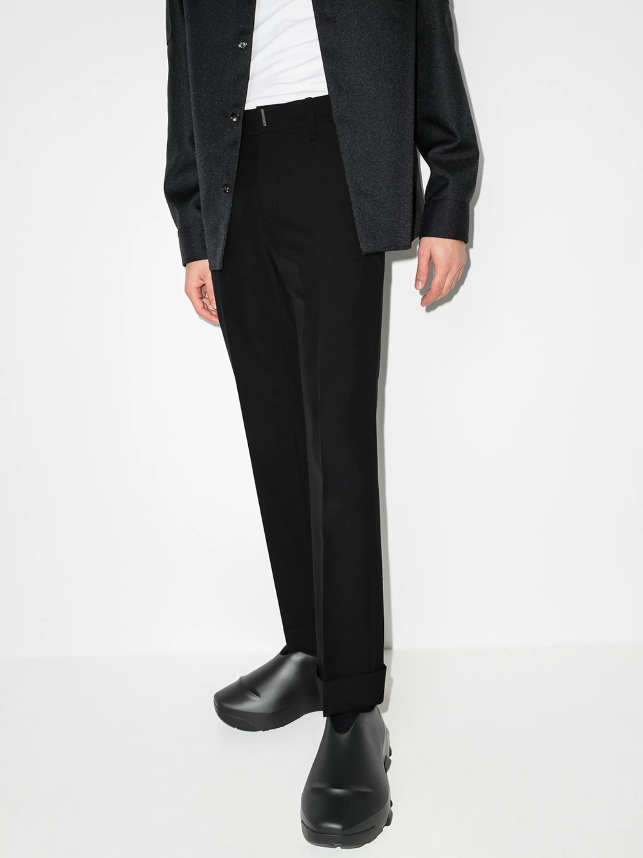 slim-fit tailored wool trousers