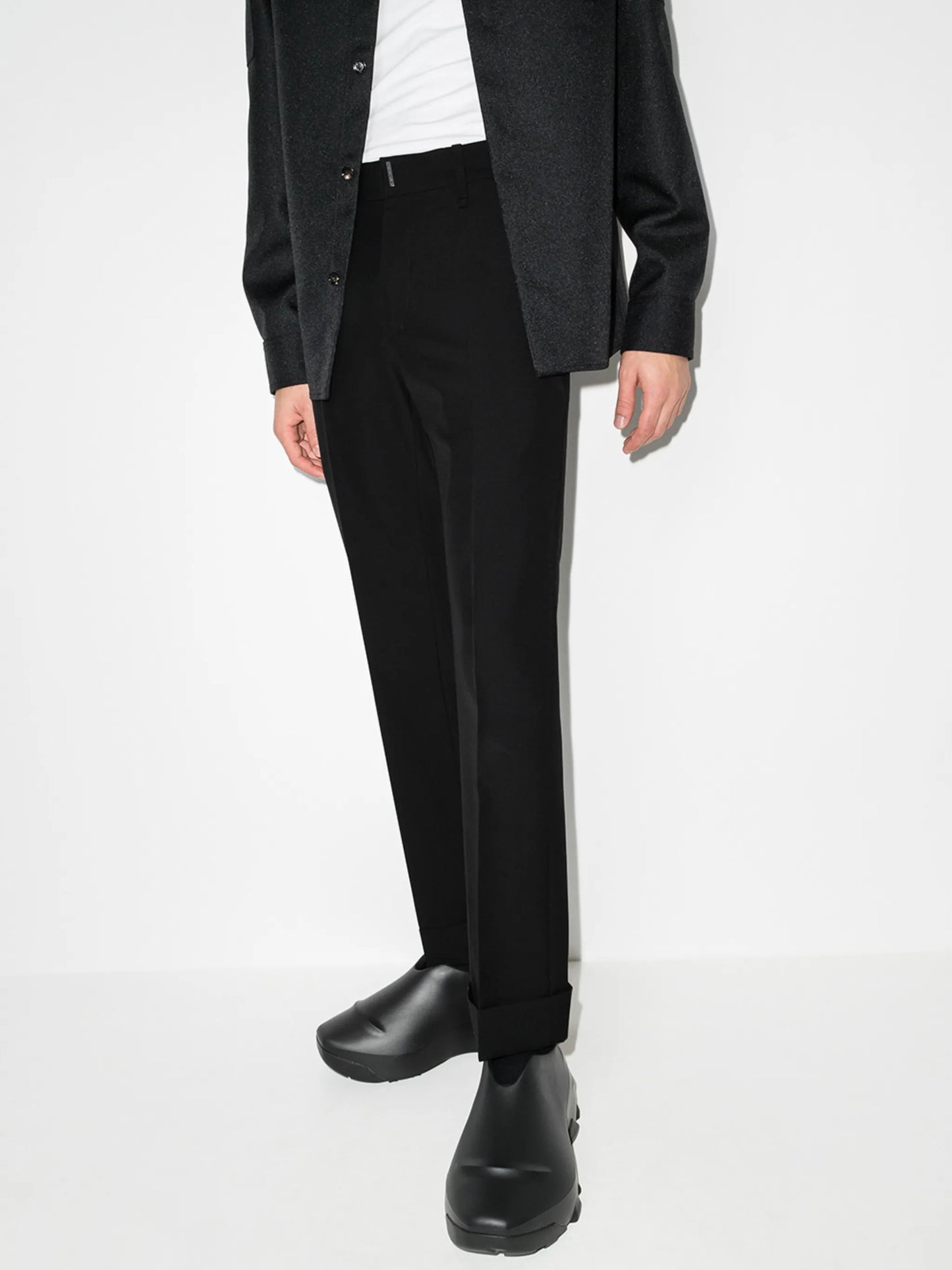 slim-fit tailored wool trousers