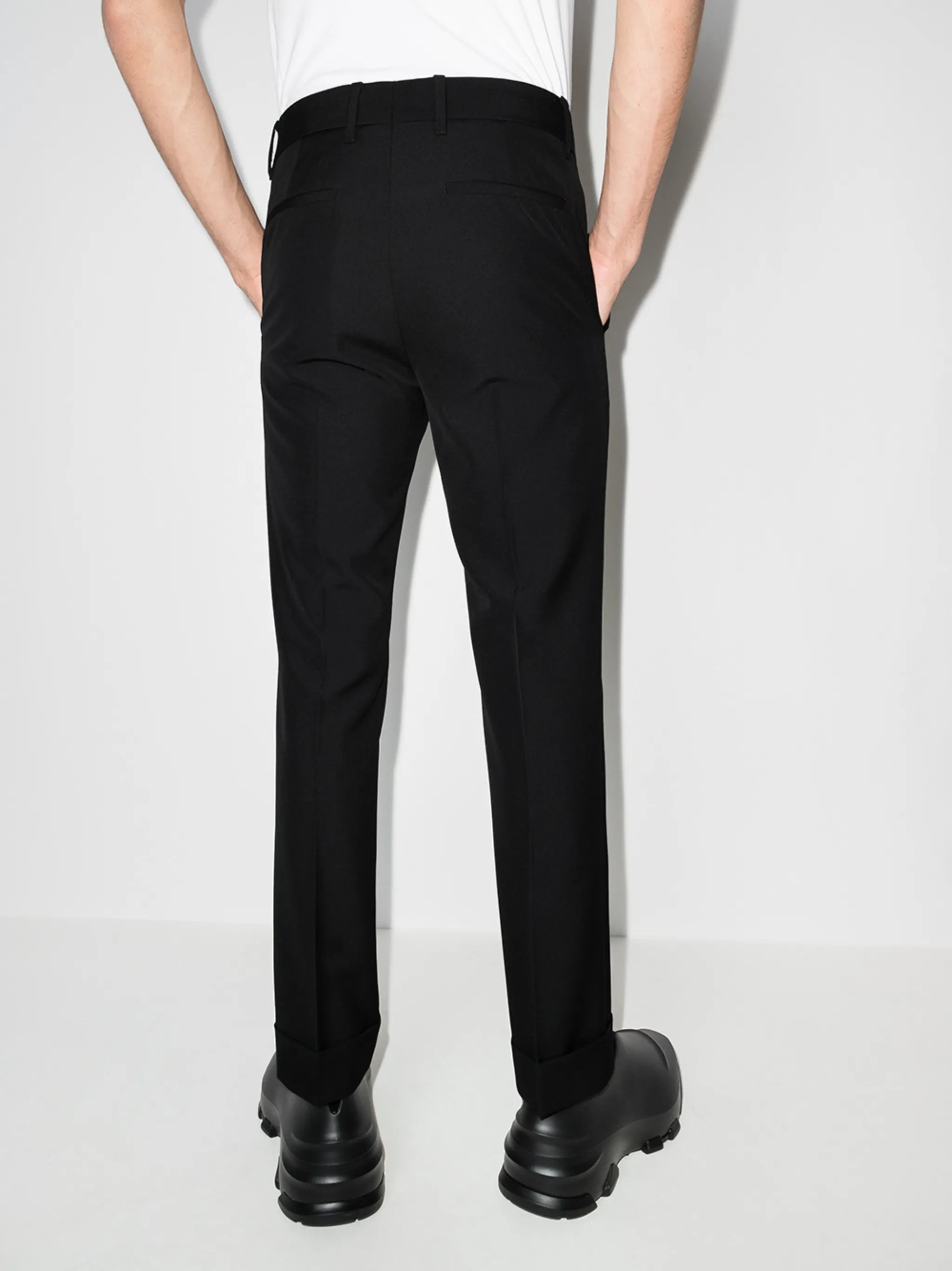 slim-fit tailored wool trousers