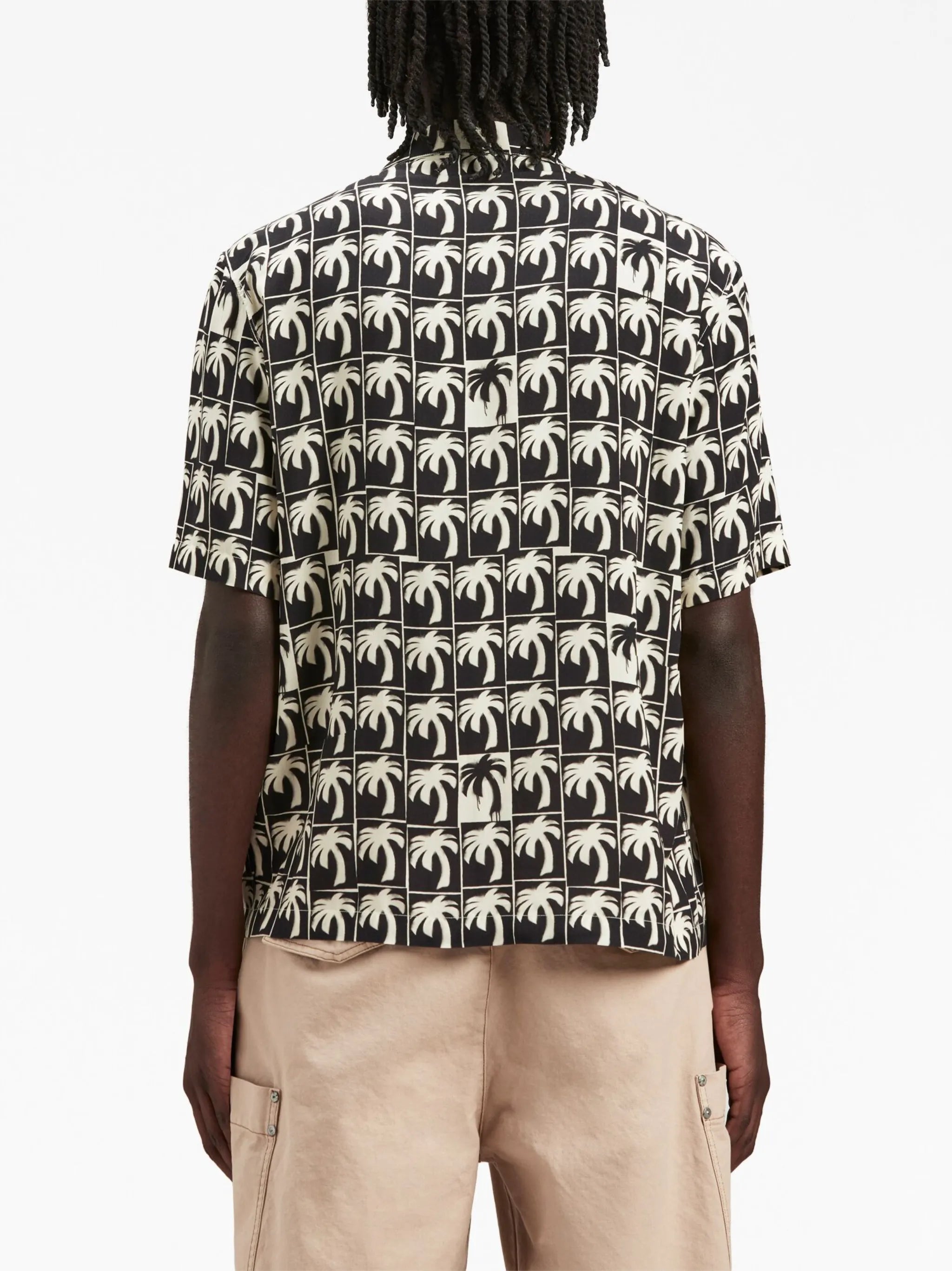 palm-tree print bowling shirt