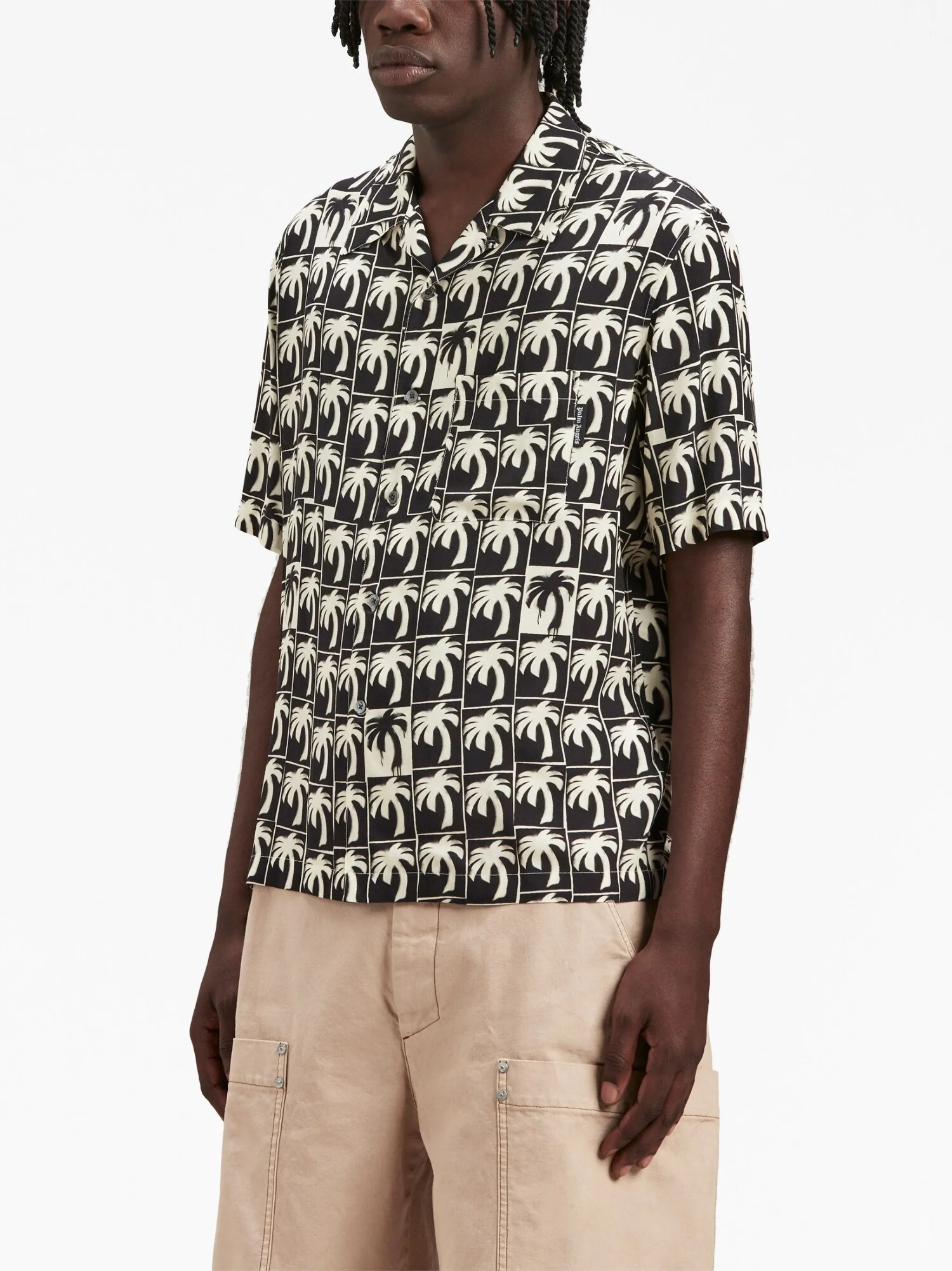 palm-tree print bowling shirt